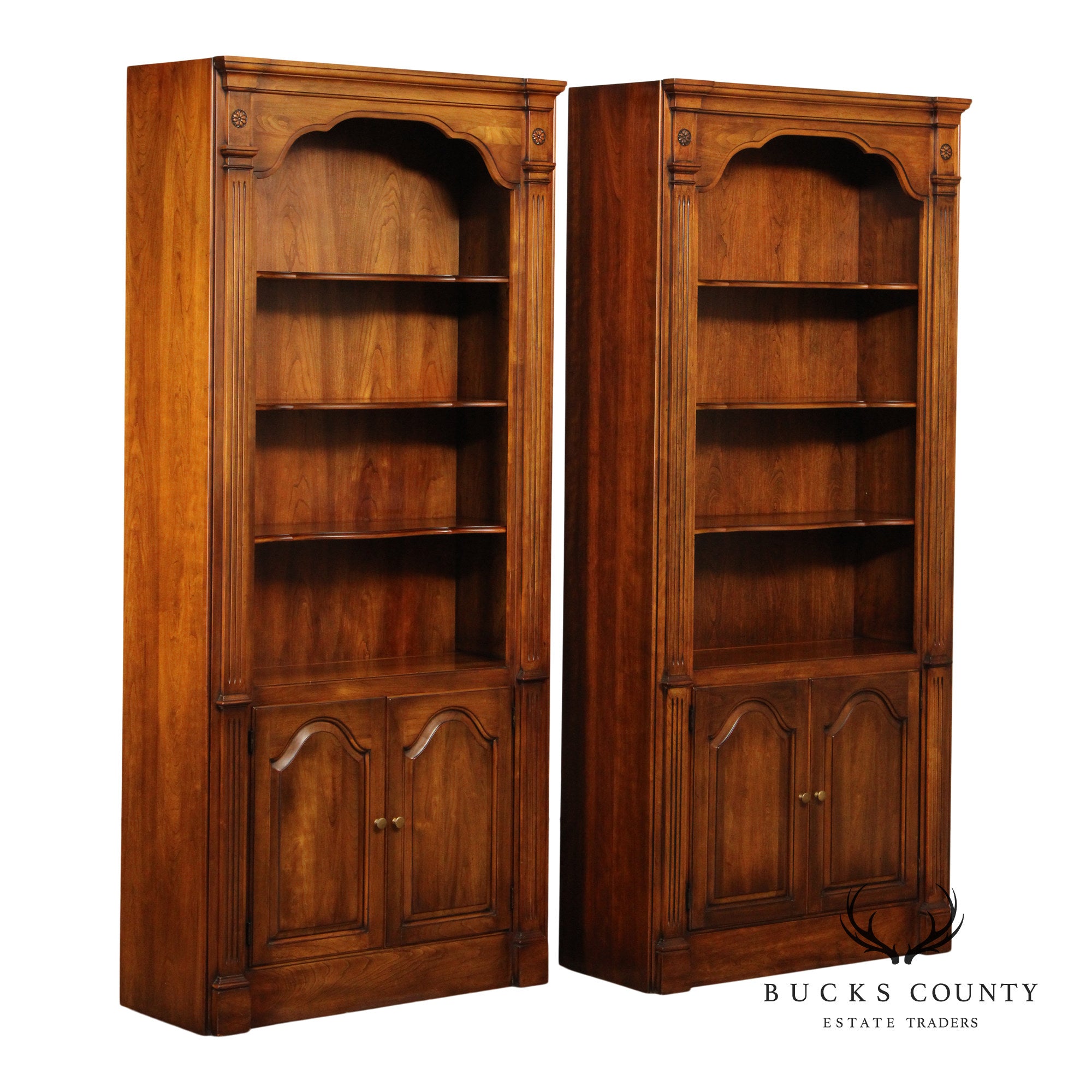 Statton Vintage Pair of Cherry Tall Open Bookcases