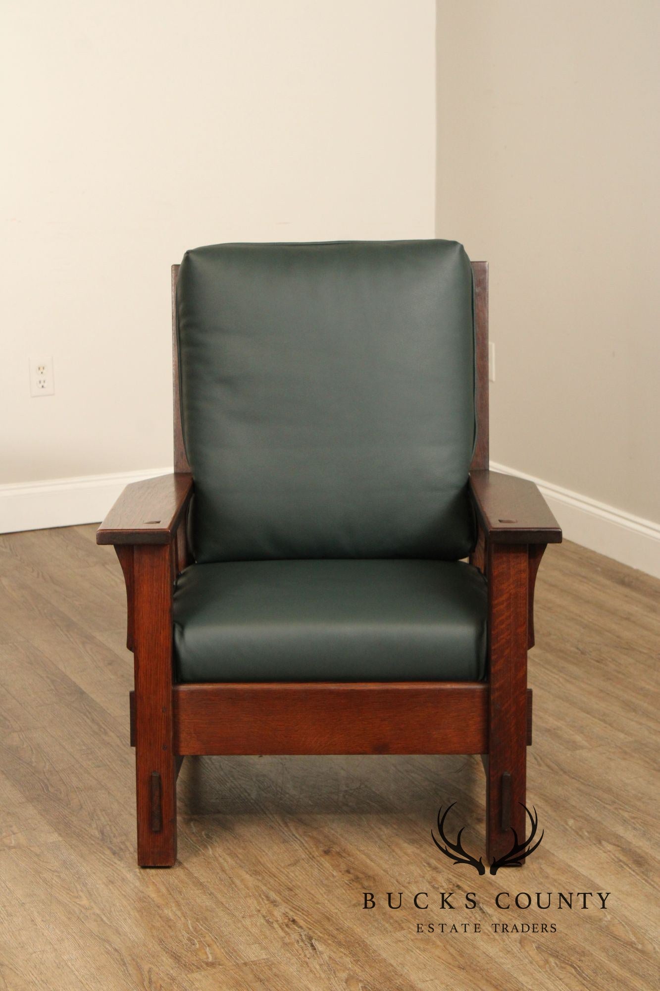 JM Young Antique Mission Oak and Leather Armchair