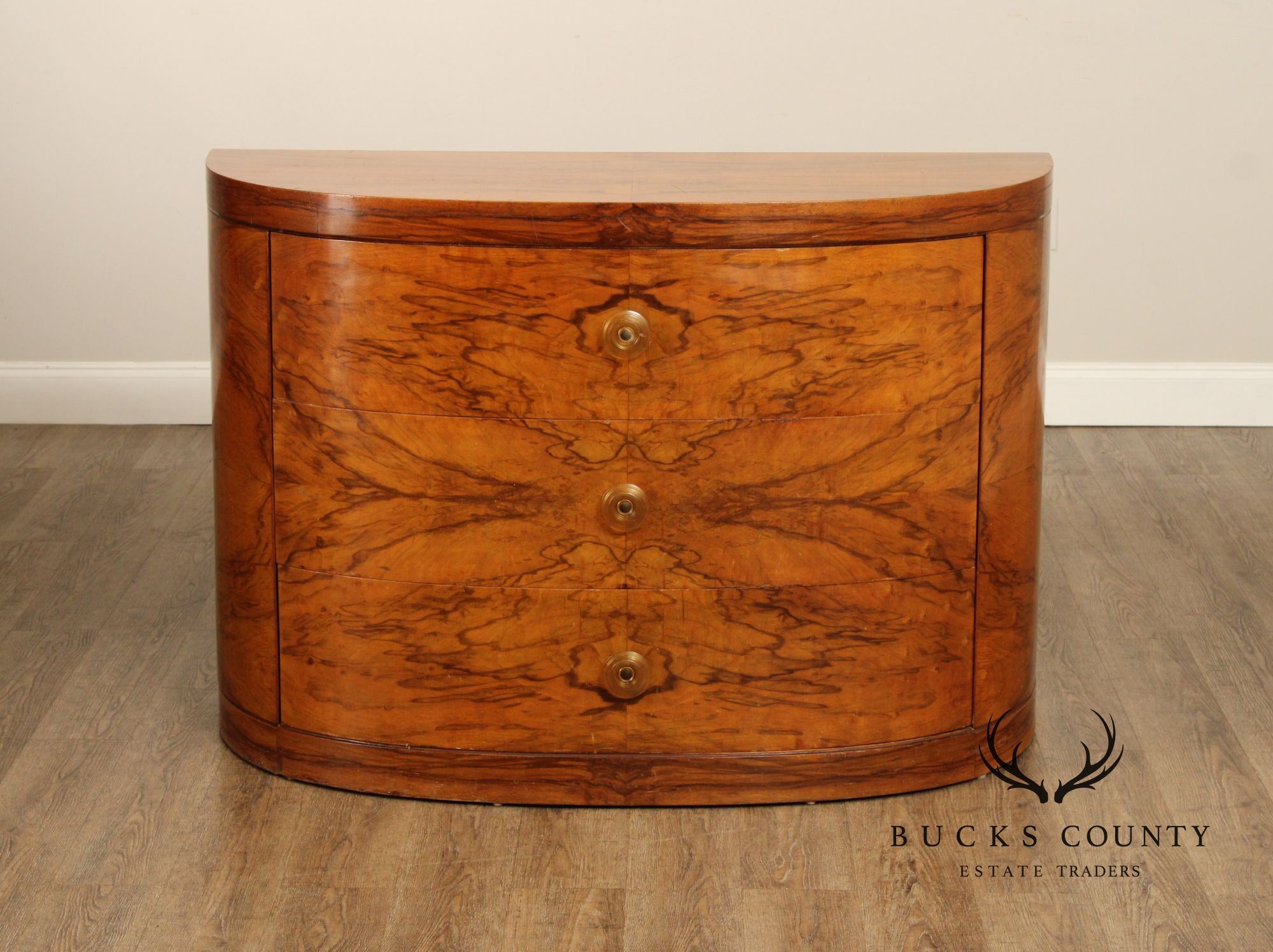 1930's Art Deco Burlwood  Demilune Chest of Drawers