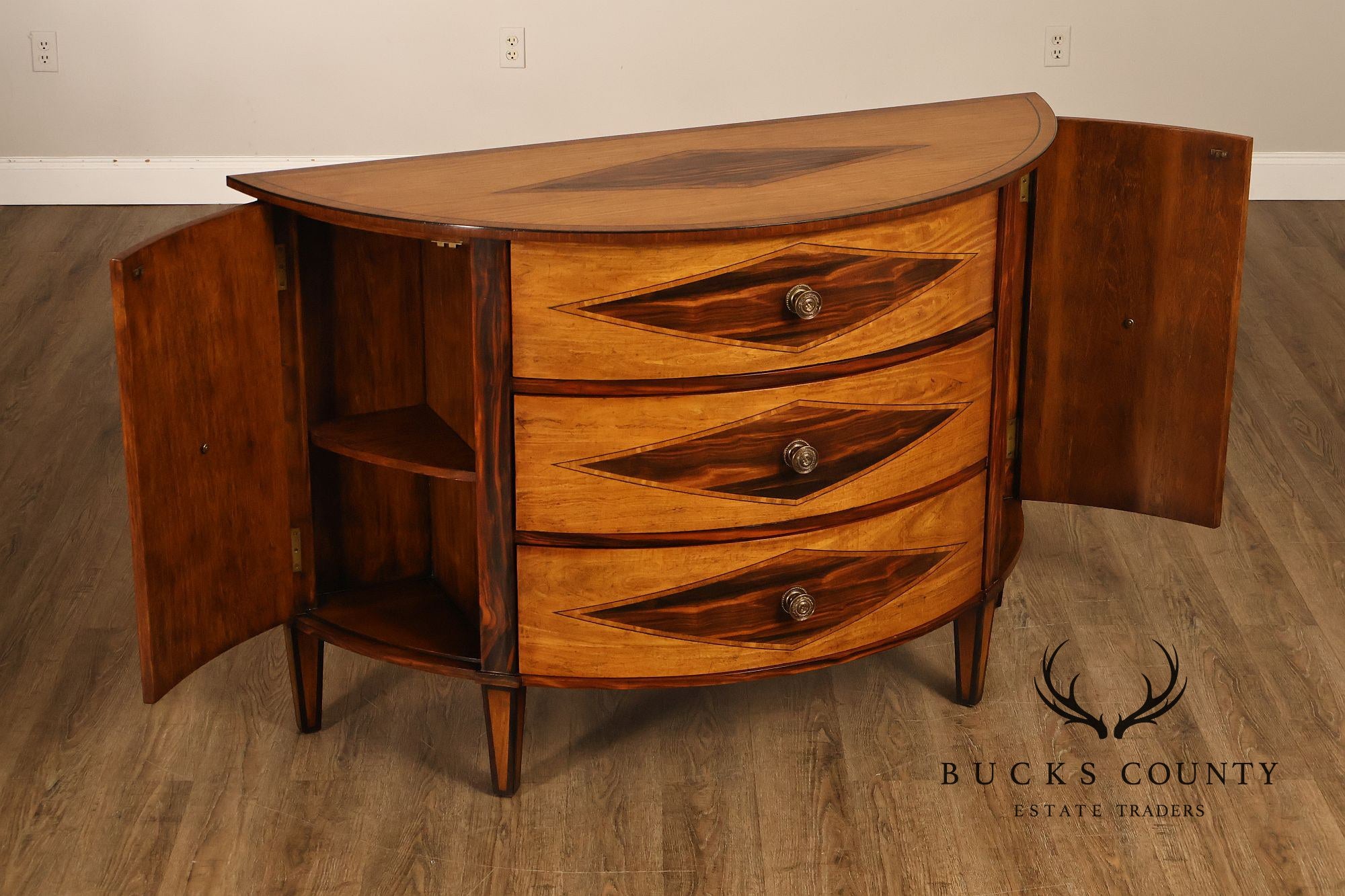John-Richard Ebony Inlaid Satinwood Demilune Chest