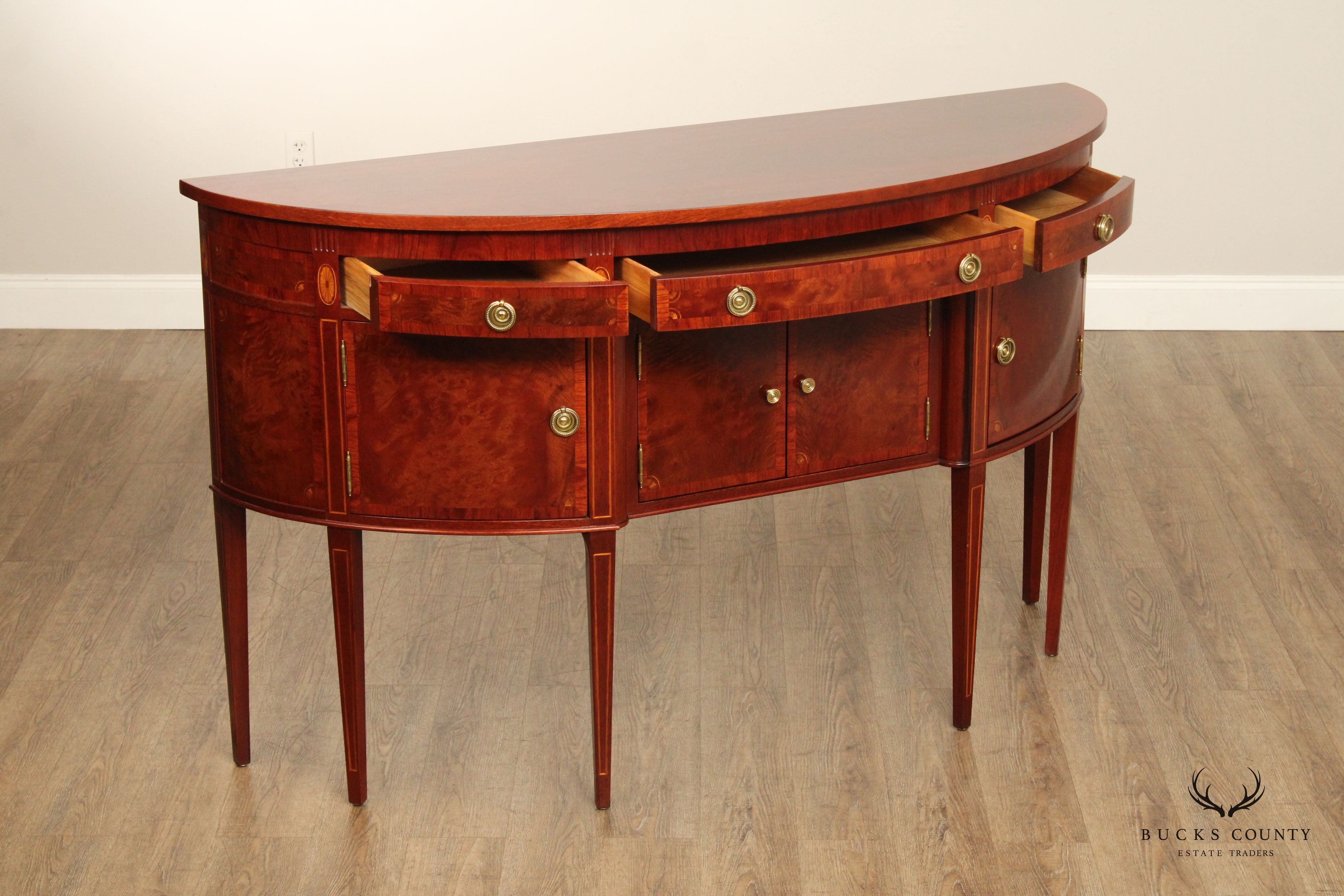 Hepplewhite Style Banded Mahogany Demilune Sideboard