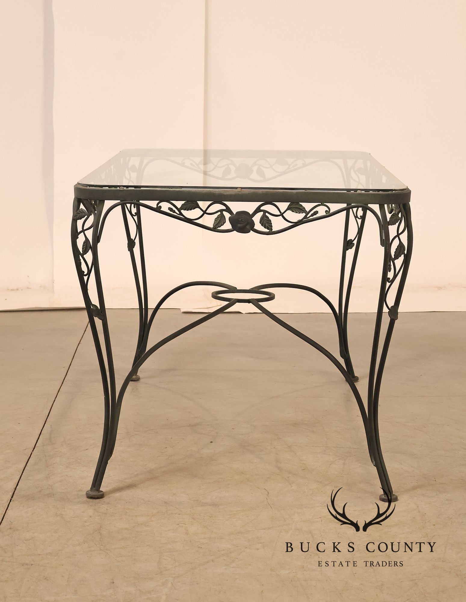 Vintage Glass Top Wrought Iron Patio Table