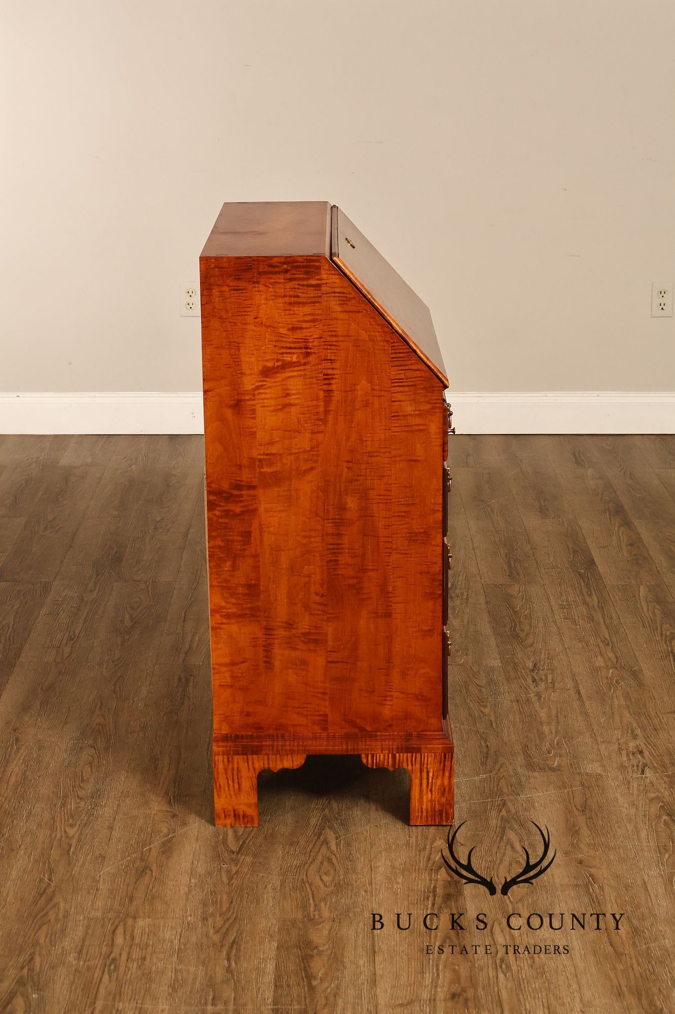 Custom Tiger Maple Slant Drop Front Secretary Desk