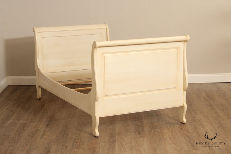 Ethan Allen 'Country French' Carved and Painted Twin Sleigh Bed