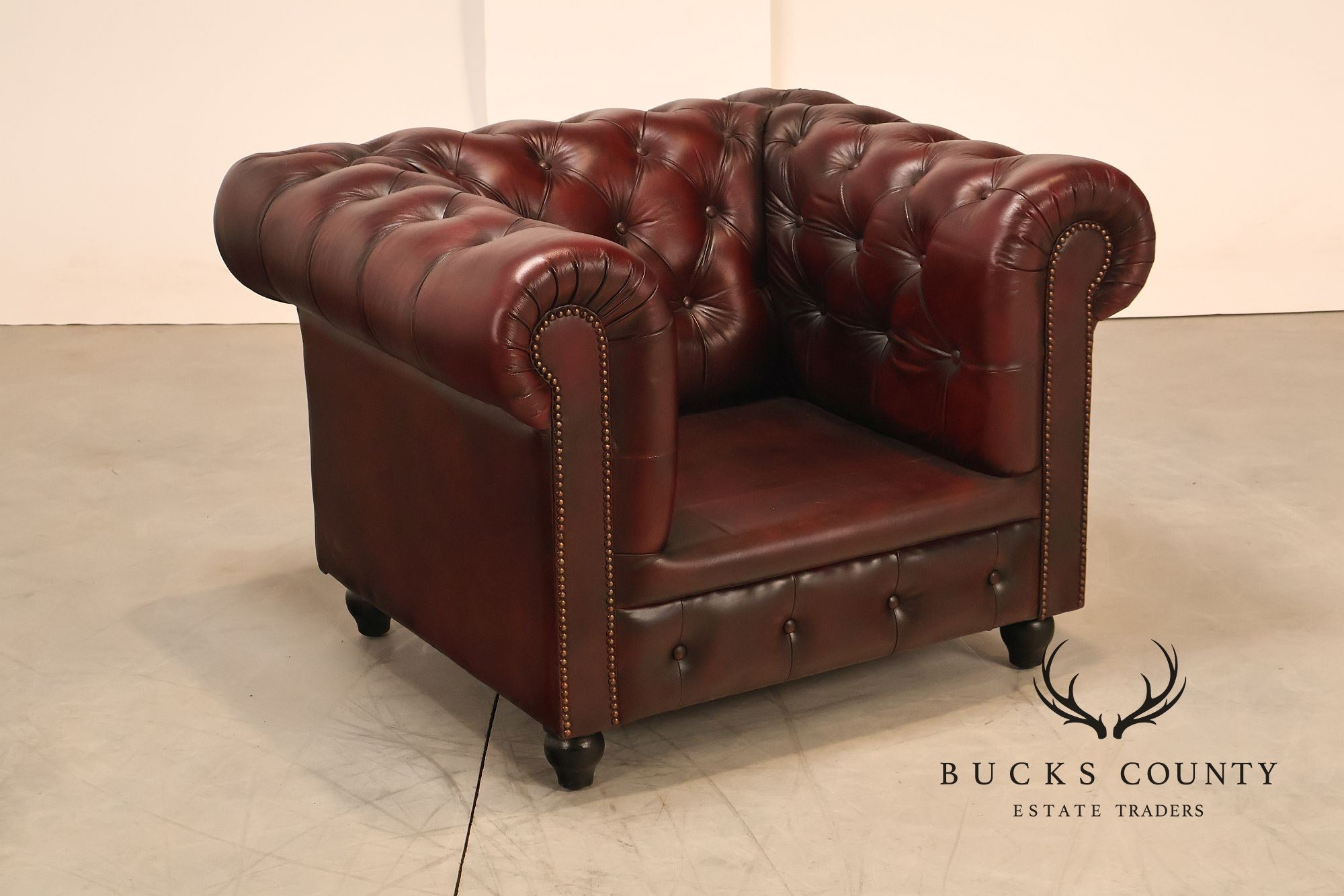 Chesterfield Style Pair Of Oxford Red Tufted Leather Club Chairs