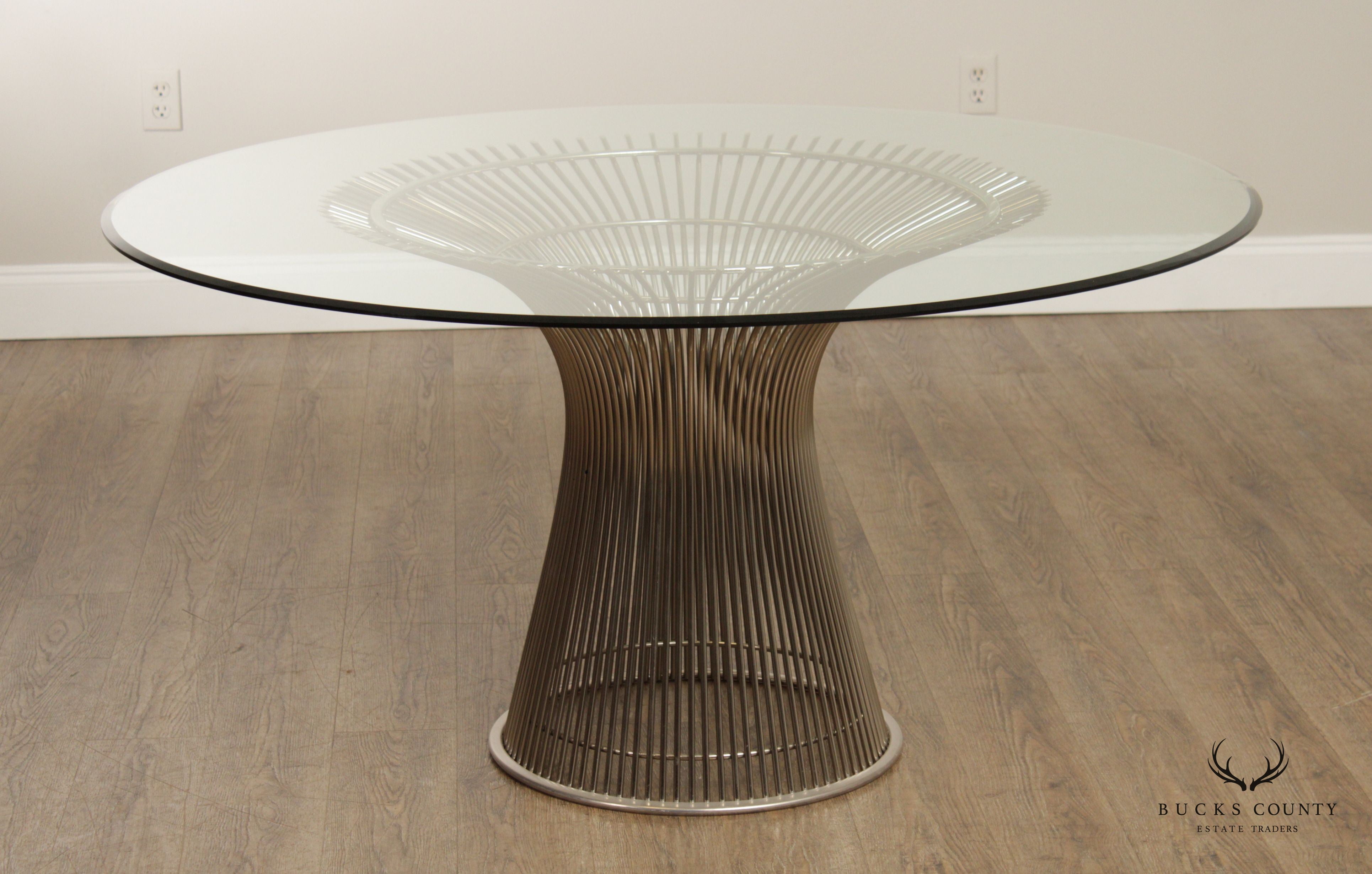 Warren Platner Style Mid Century Modern Round Glass Top Dining Table