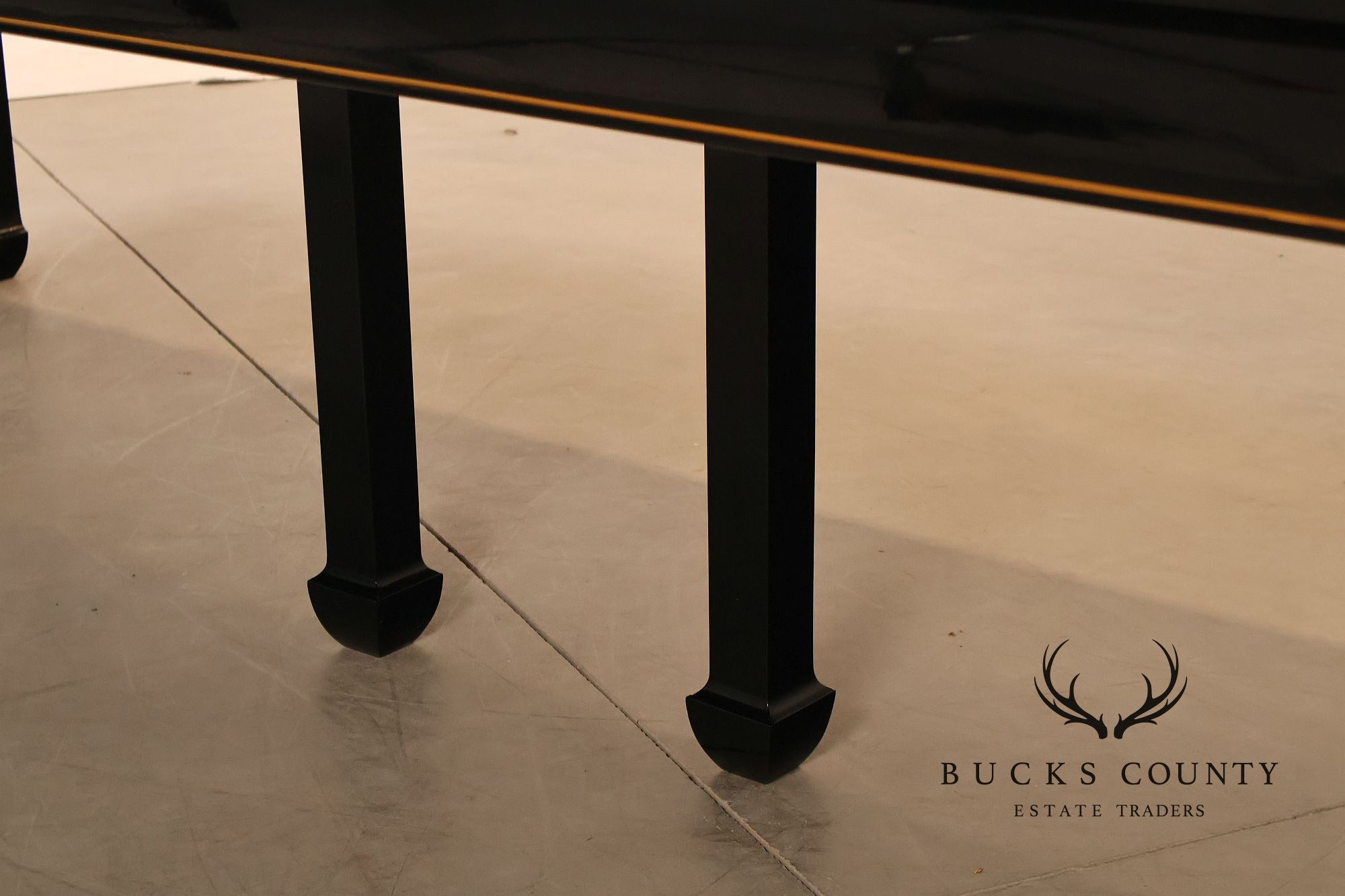 Custom Black Lacquered 12 Foot Extendable Dining Table With Gold Line Inlay