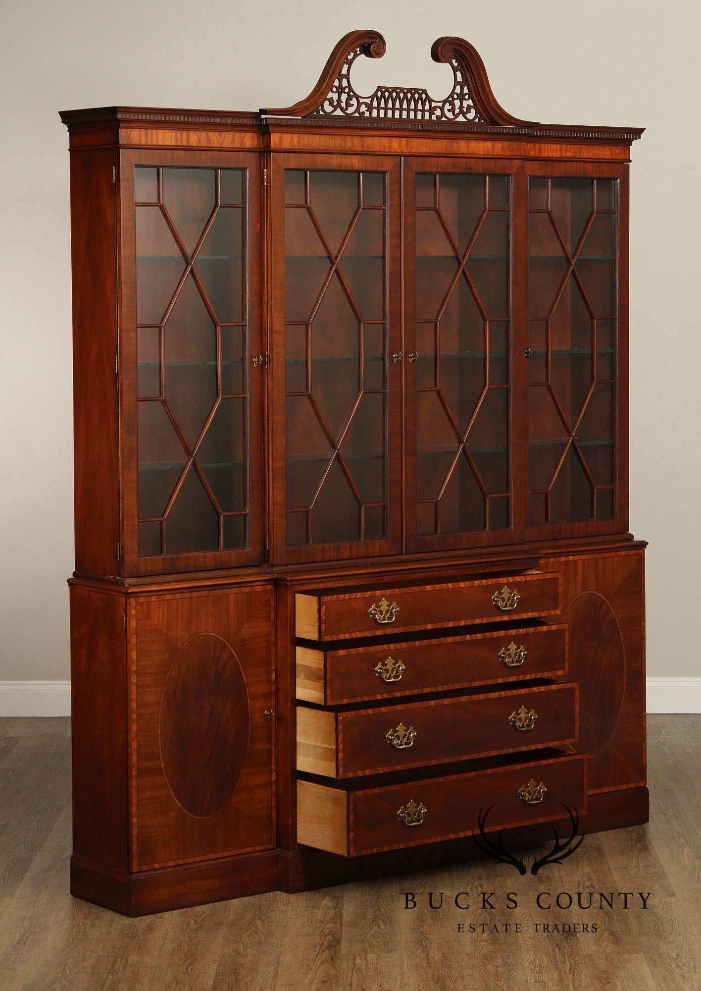 Baker Furniture Georgian Style Mahogany Breakfront Bookcase