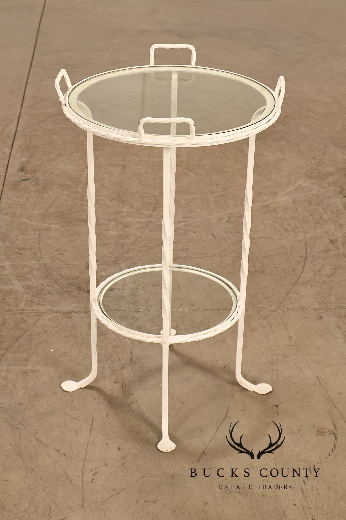 Vintage Wrought Iron And Glass Two Tier Patio Side Table