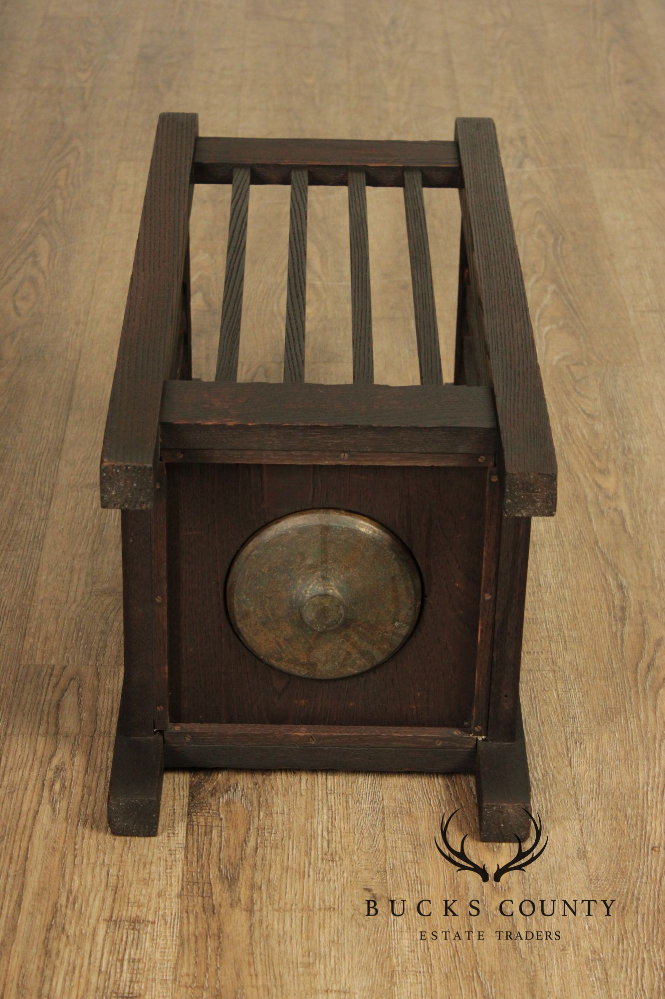 Antique Mission Oak Umbrella Stand With Drip Pan
