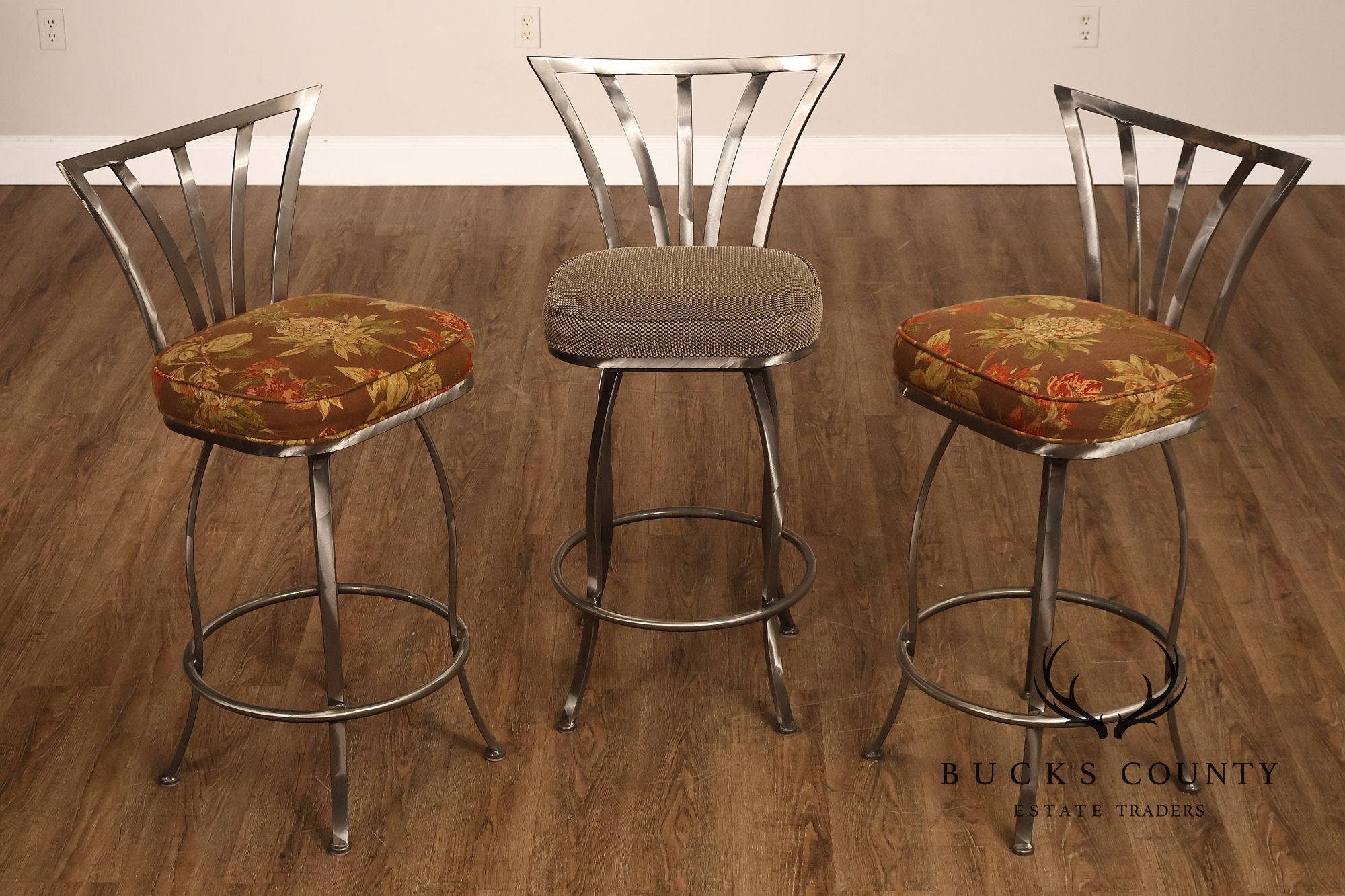 Shaver Howard Contemporary Set Of Three Brushed Steel Swivel Bar Stools