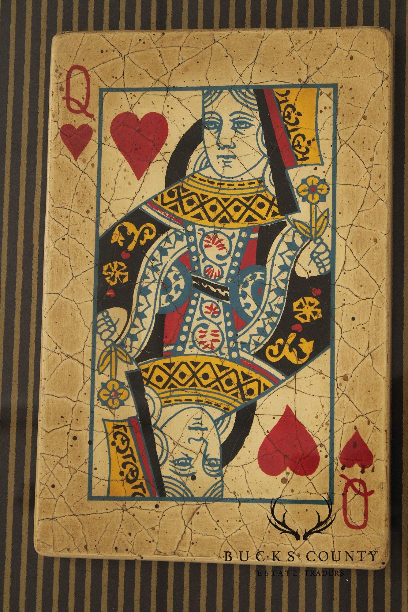 Framed Mixed Media Playing Cards, King & Queen of Hearts