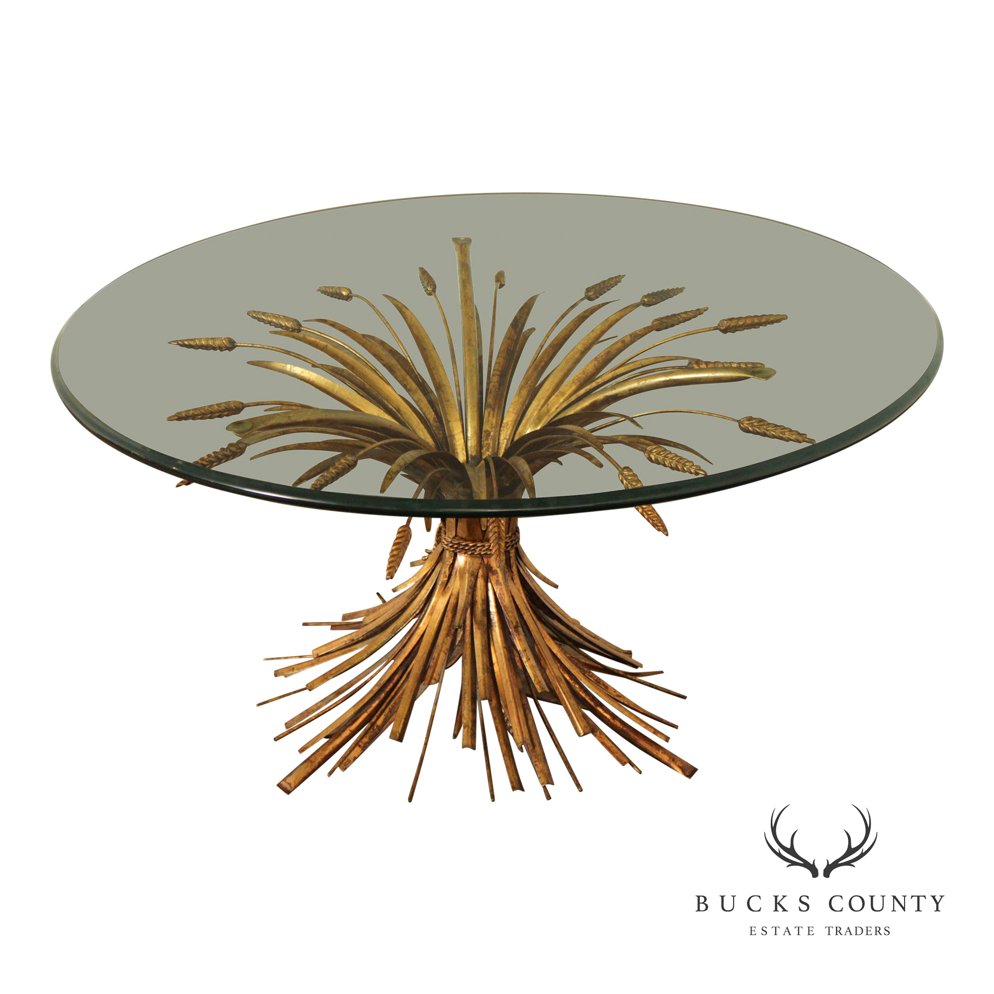 Hollywood Regency Glass Top Wheat Sheaf Coffee Table