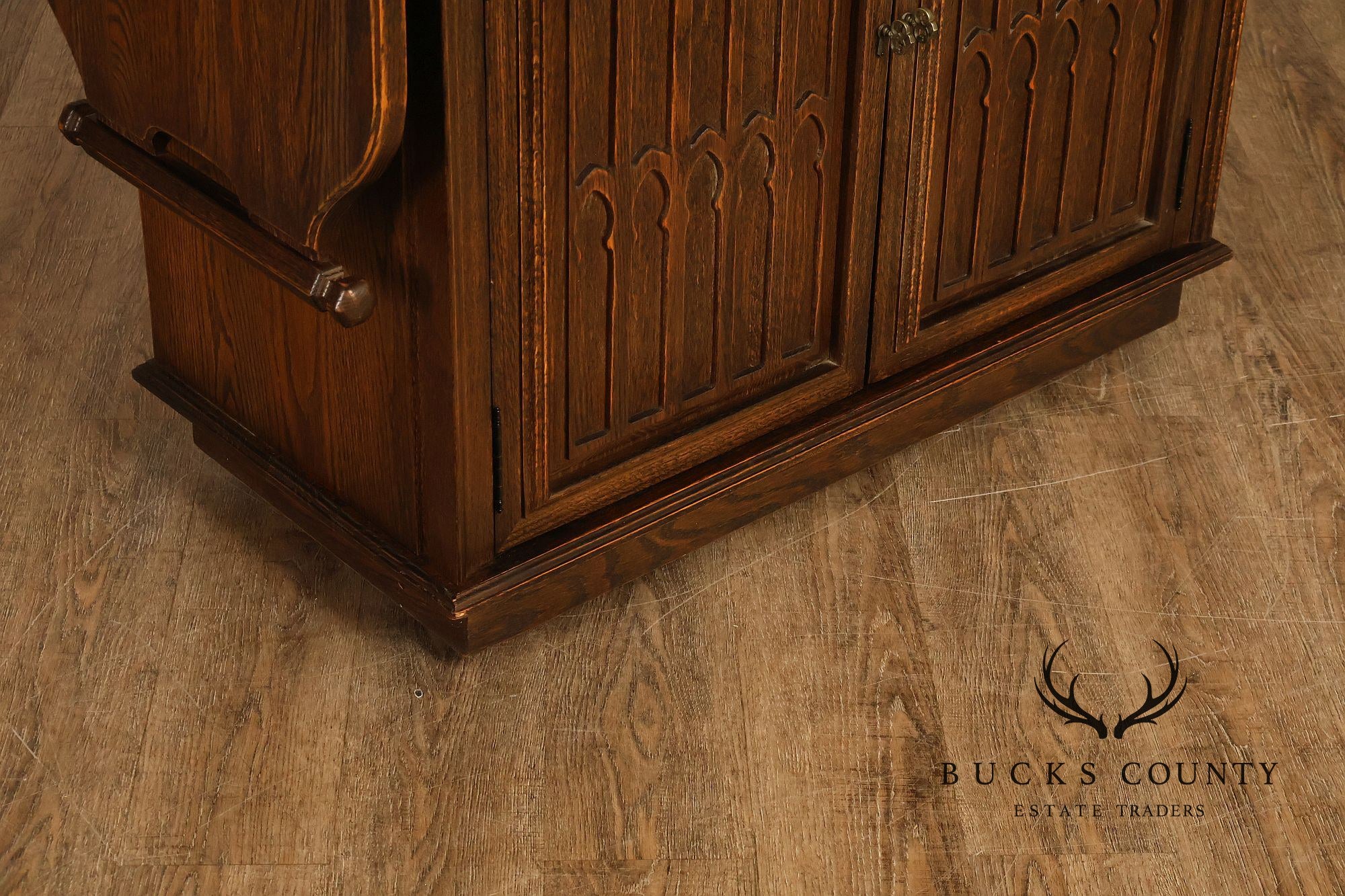 Jamestown Lounge Co. Gothic Revival Vintage Oak Drop-Leaf Server