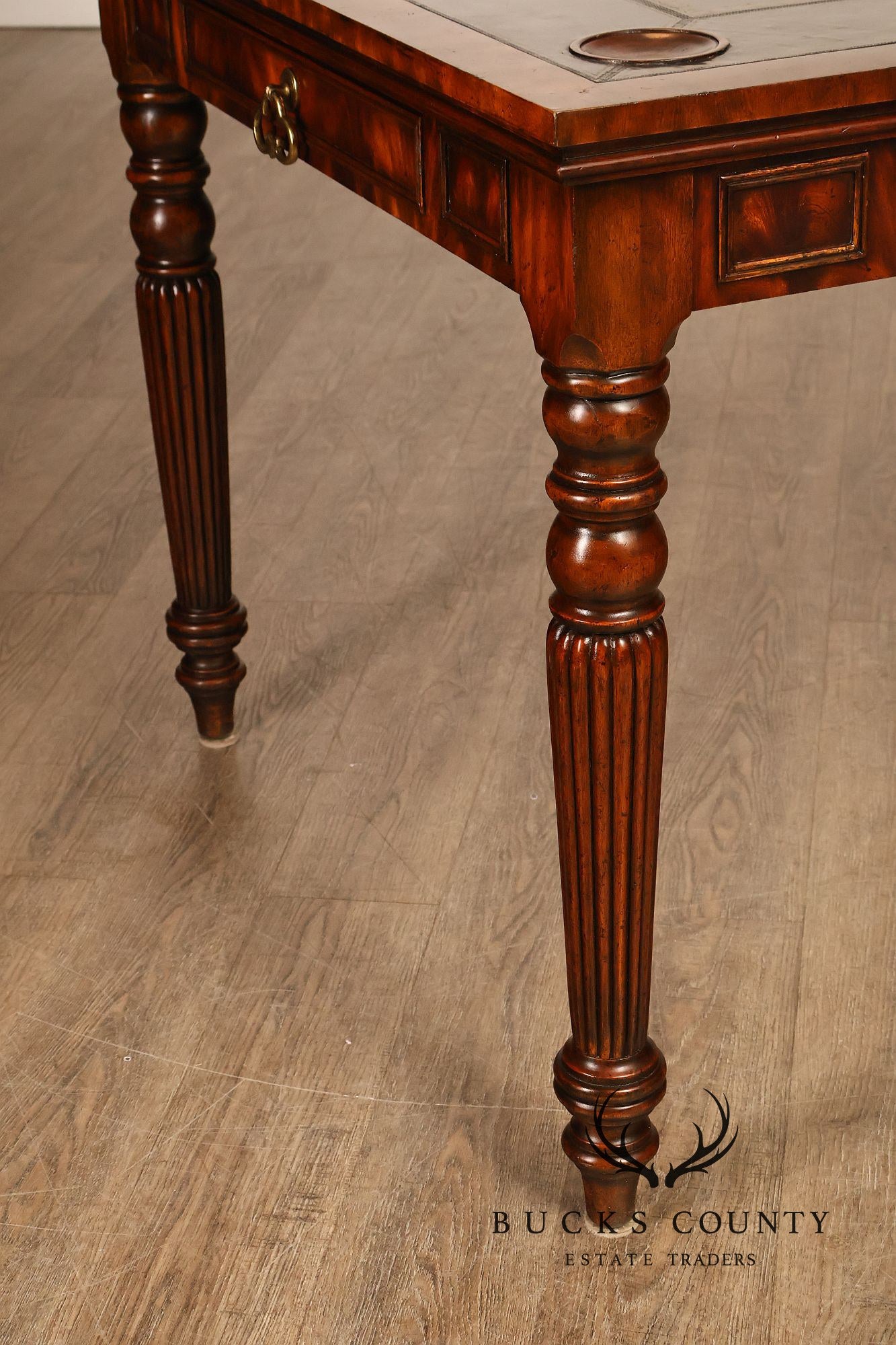 Maitland Smith Regency Style Mahogany Square Leather Top Game Table