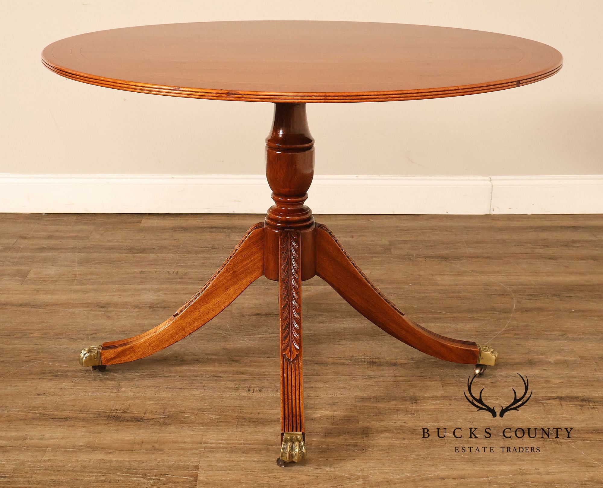 Duncan Phyfe Style Mahogany Round Breakfast Table With Brass Claw Feet