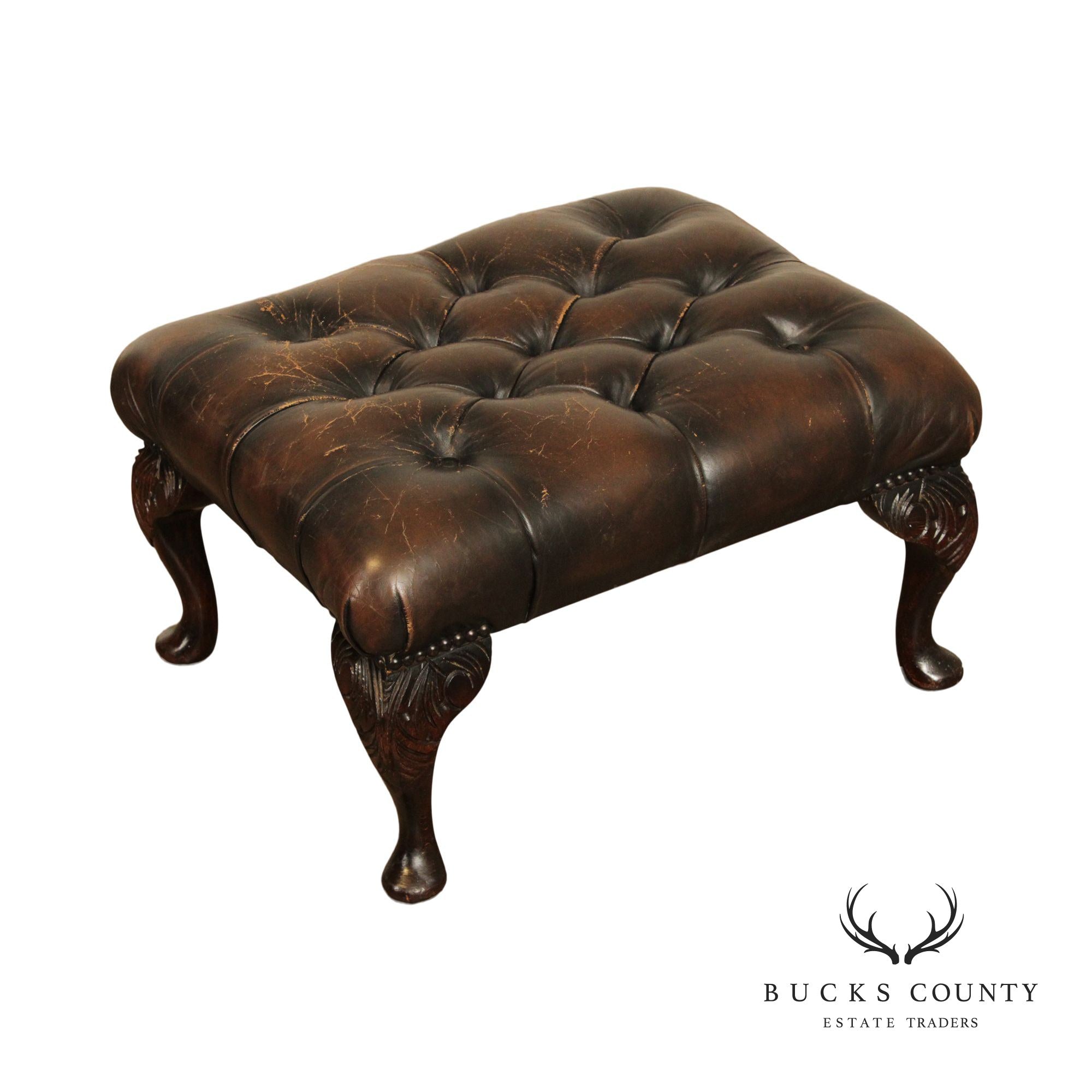 Georgian Style Vintage Tufted Leather Foot Stool