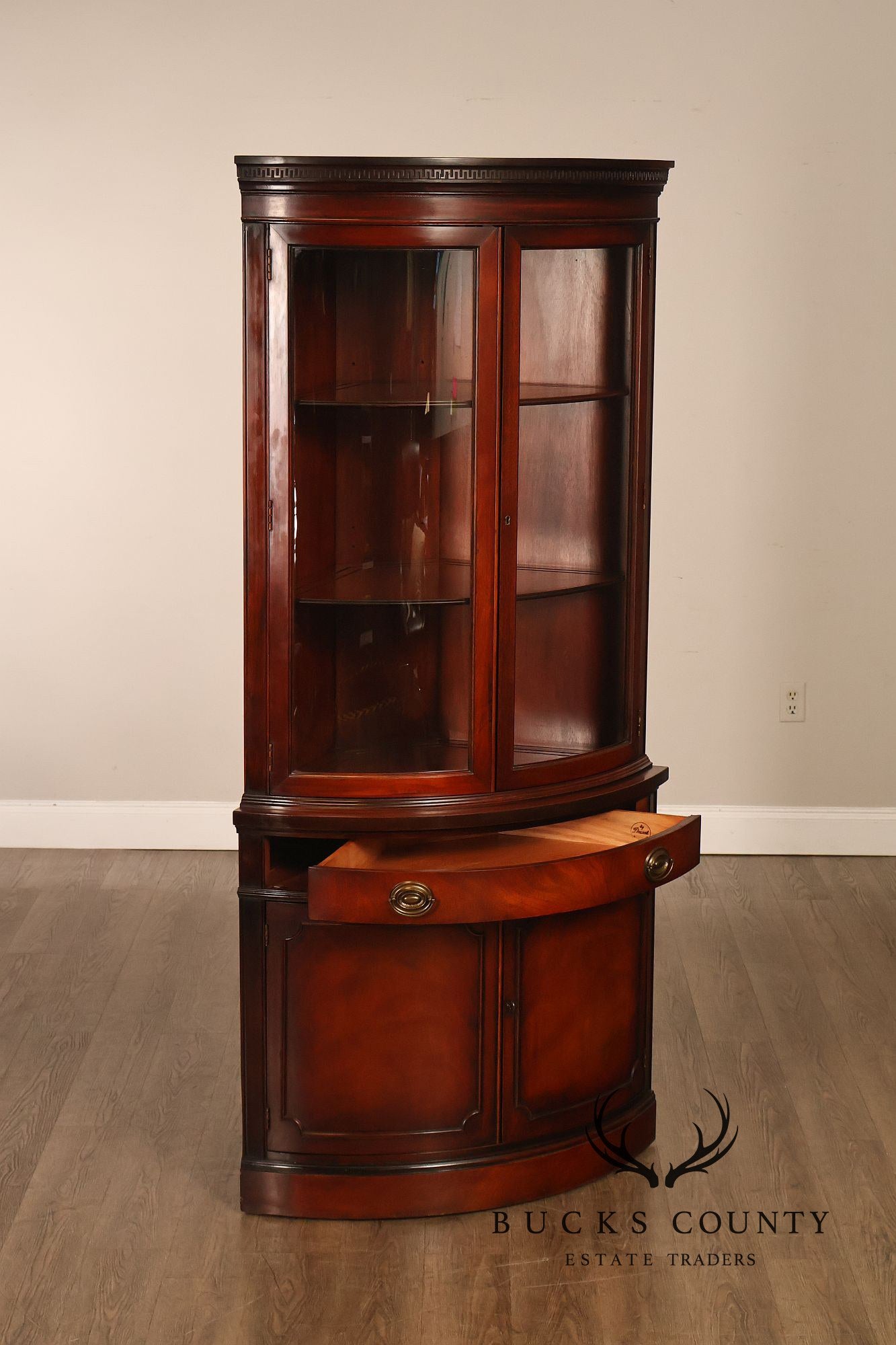 Drexel Travis Court Mahogany Bow Front Corner Cabinet