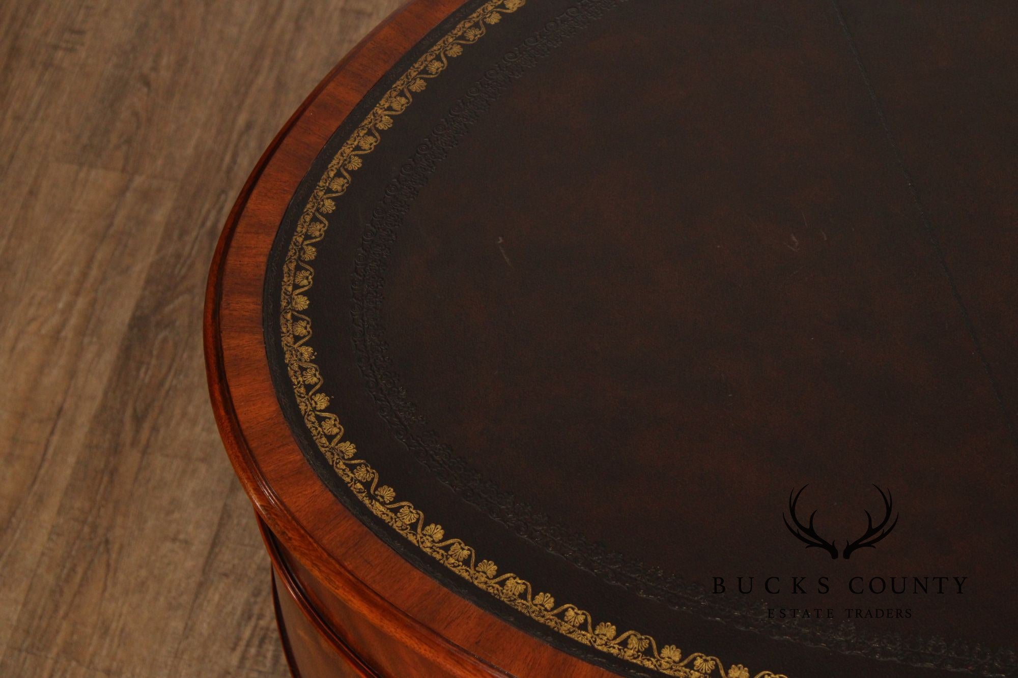 Maitland Smith Georgian Style Leather Top Mahogany Oval Desk