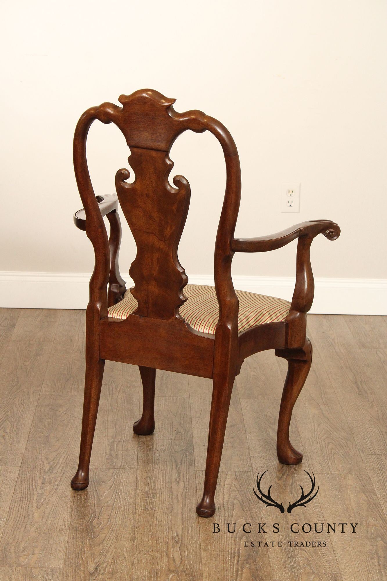 Queen Anne Style Pair of Carved Mahogany Armchairs