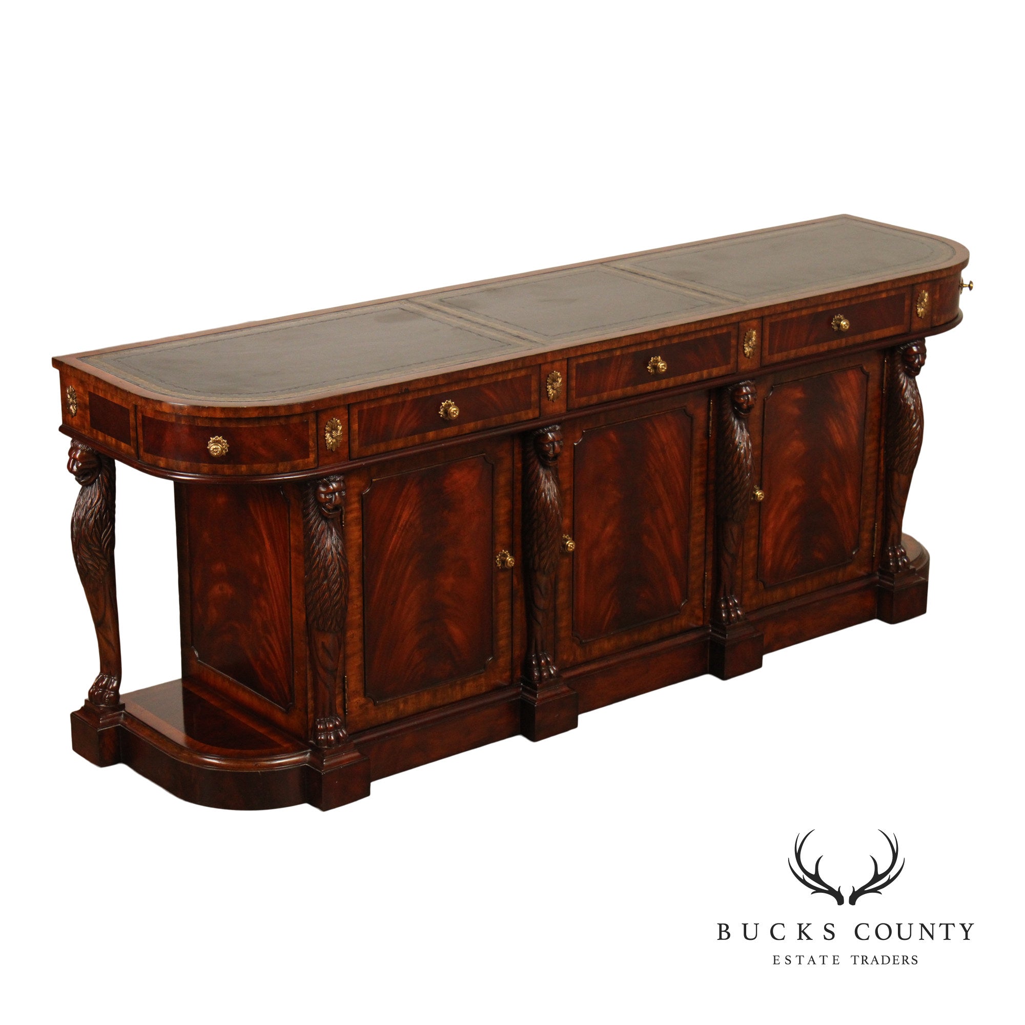 Maitland Smith Leather Top Mahogany Long Credenza