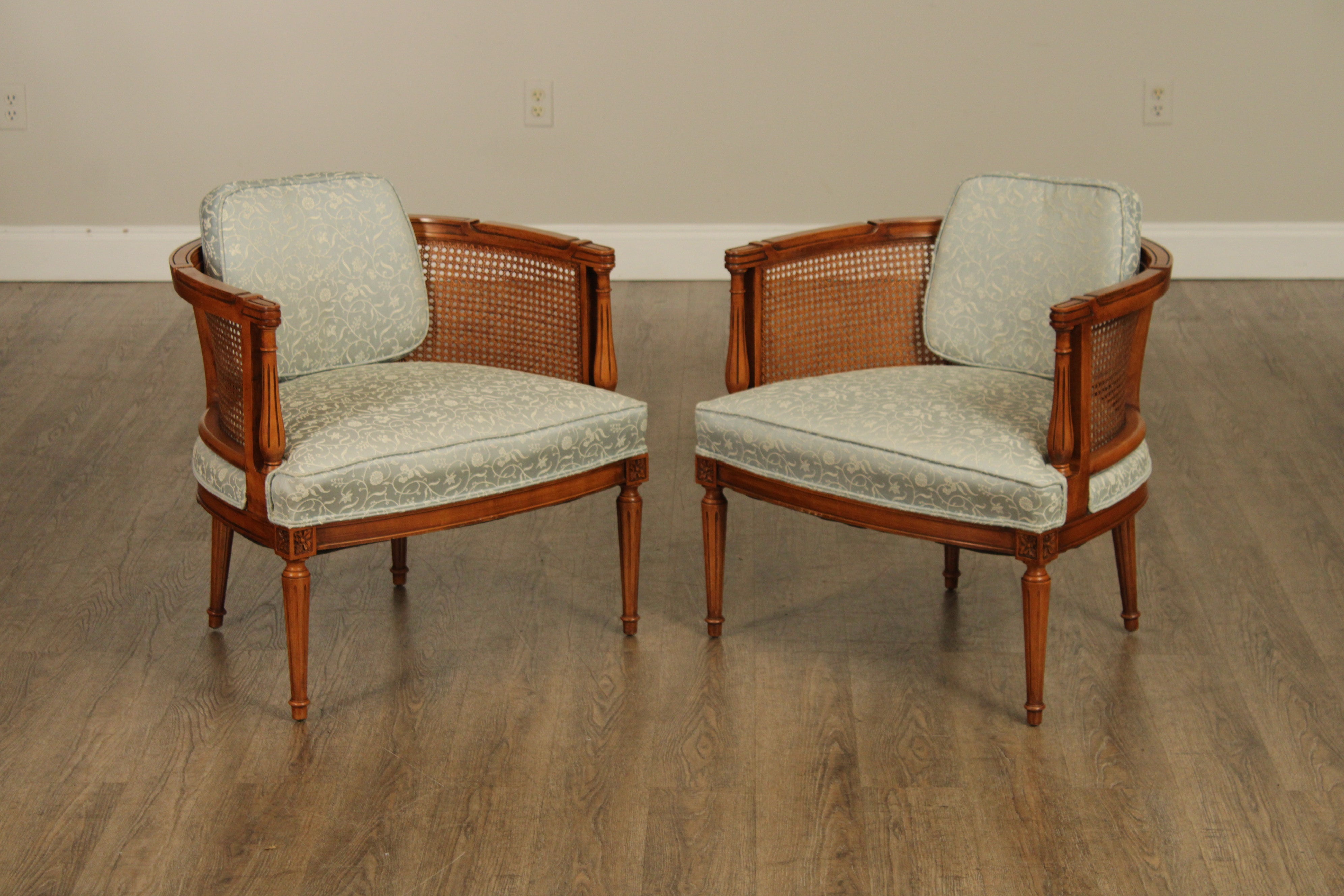 Pair of Italian Cane Back Arm Chairs