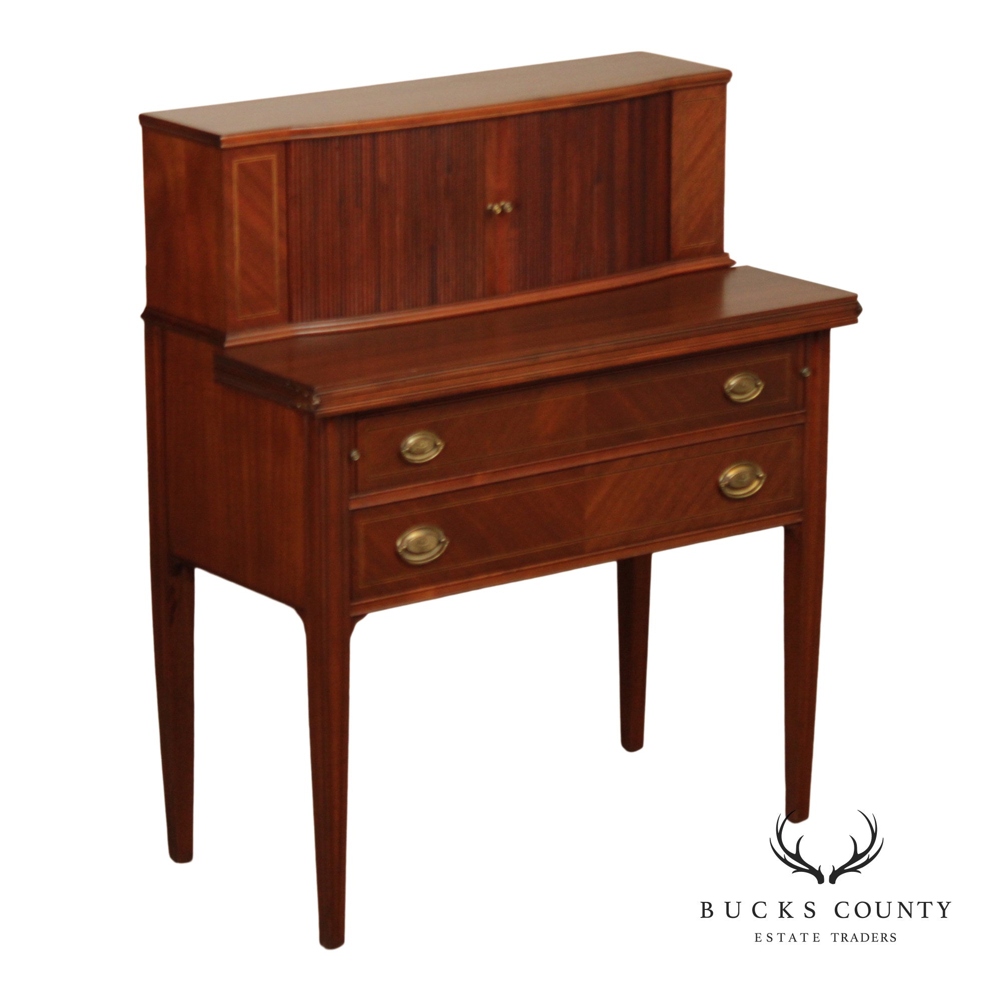 Federal Style Vintage Mahogany Tambour Door Writing Desk