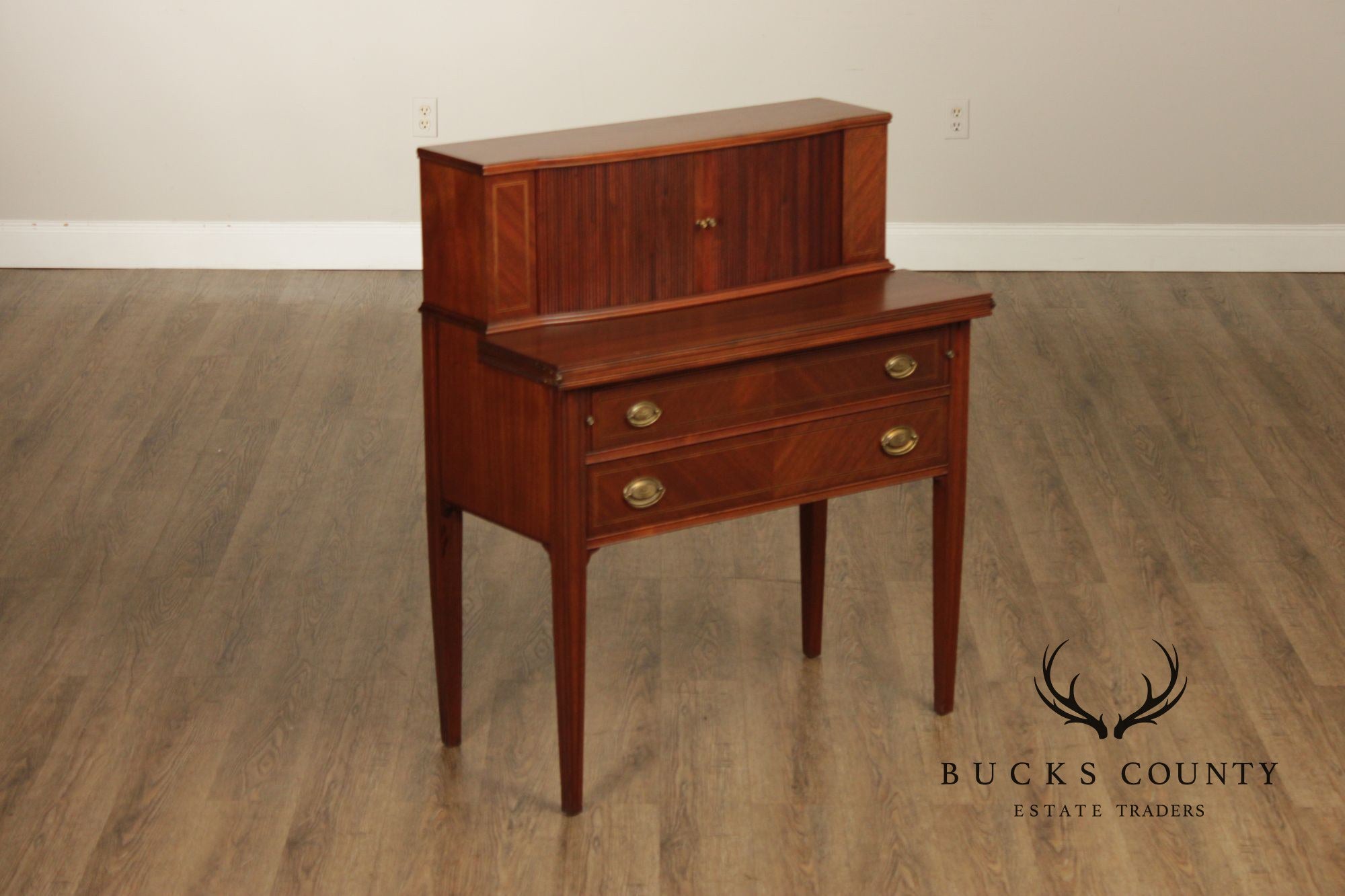 Federal Style Vintage Mahogany Tambour Door Writing Desk