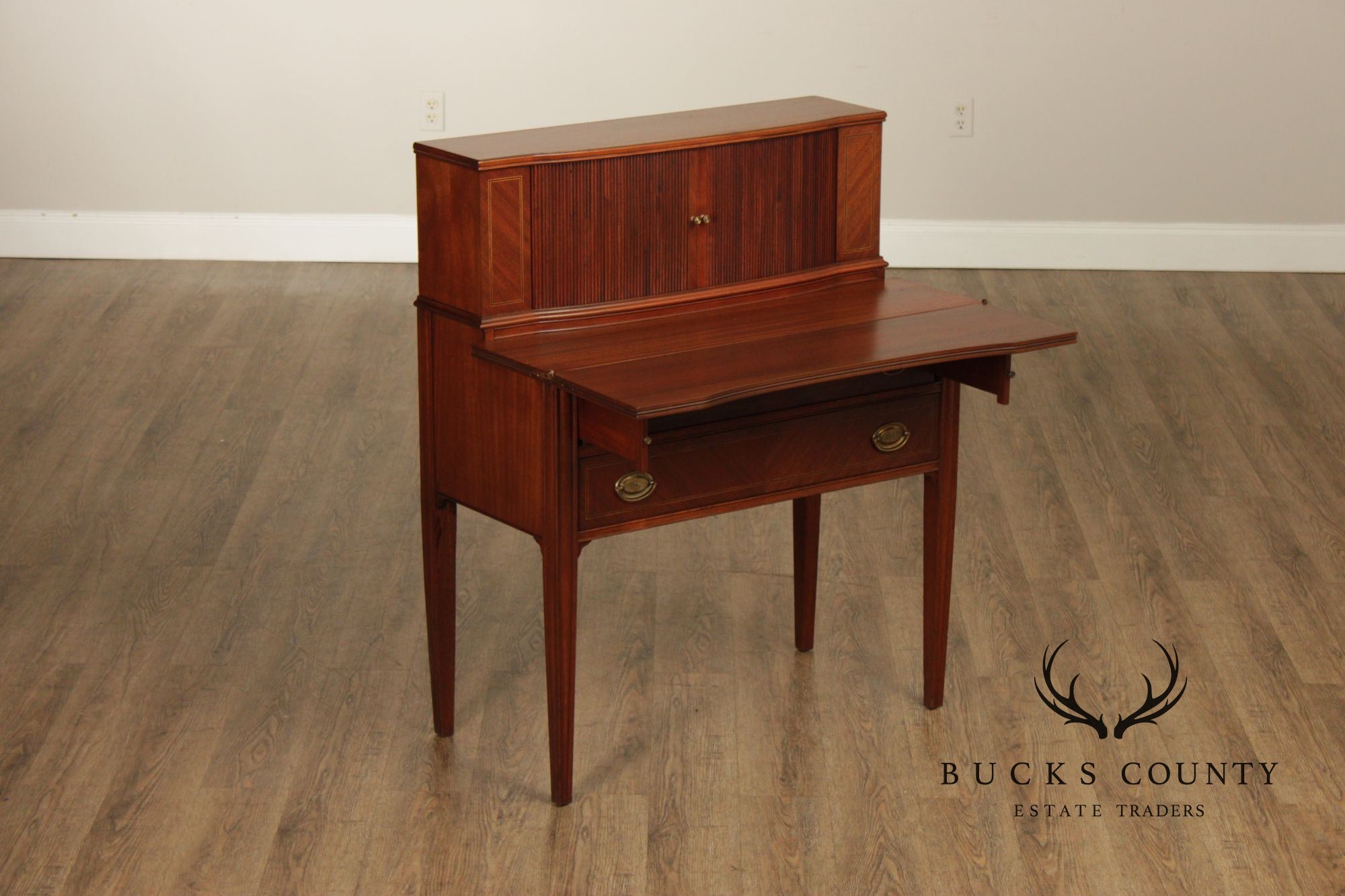 Federal Style Vintage Mahogany Tambour Door Writing Desk