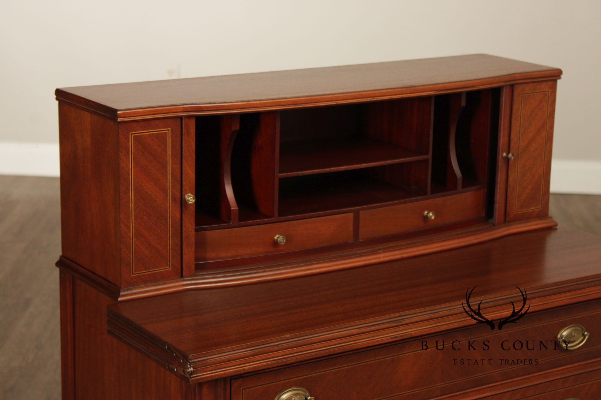 Federal Style Vintage Mahogany Tambour Door Writing Desk