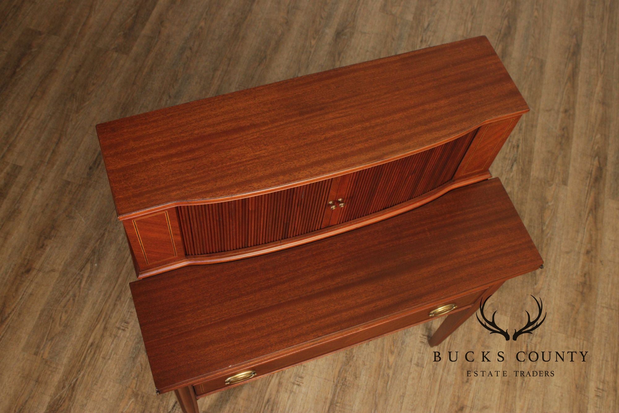 Federal Style Vintage Mahogany Tambour Door Writing Desk
