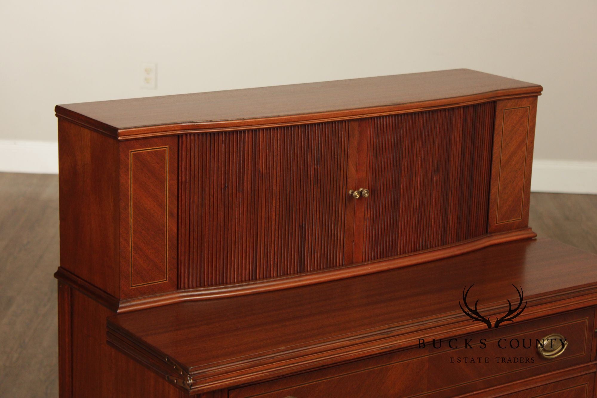 Federal Style Vintage Mahogany Tambour Door Writing Desk