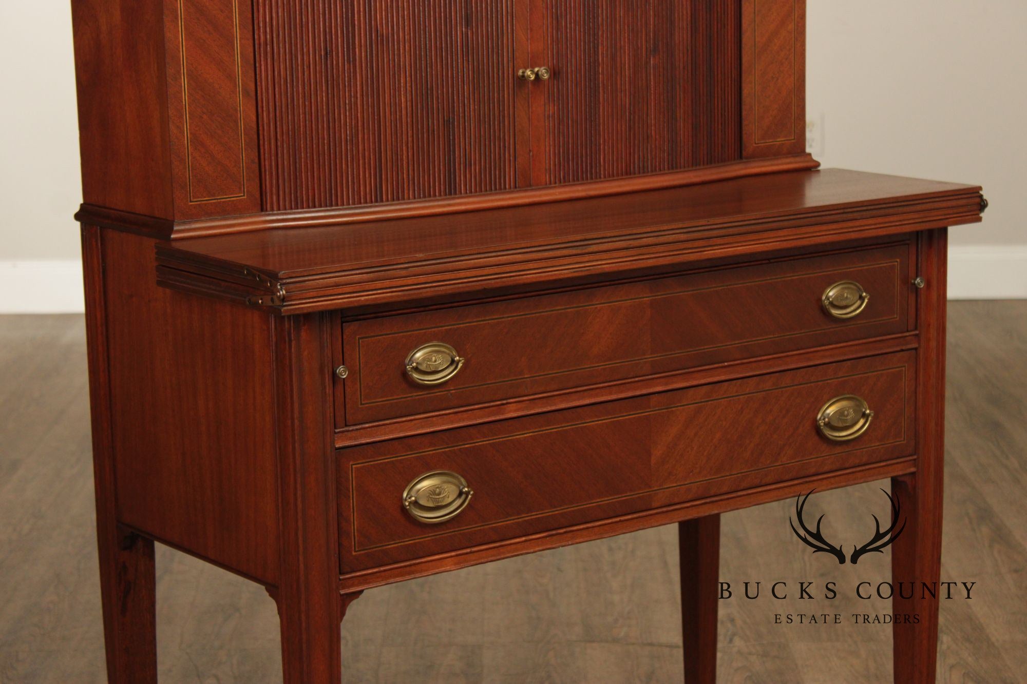 Federal Style Vintage Mahogany Tambour Door Writing Desk