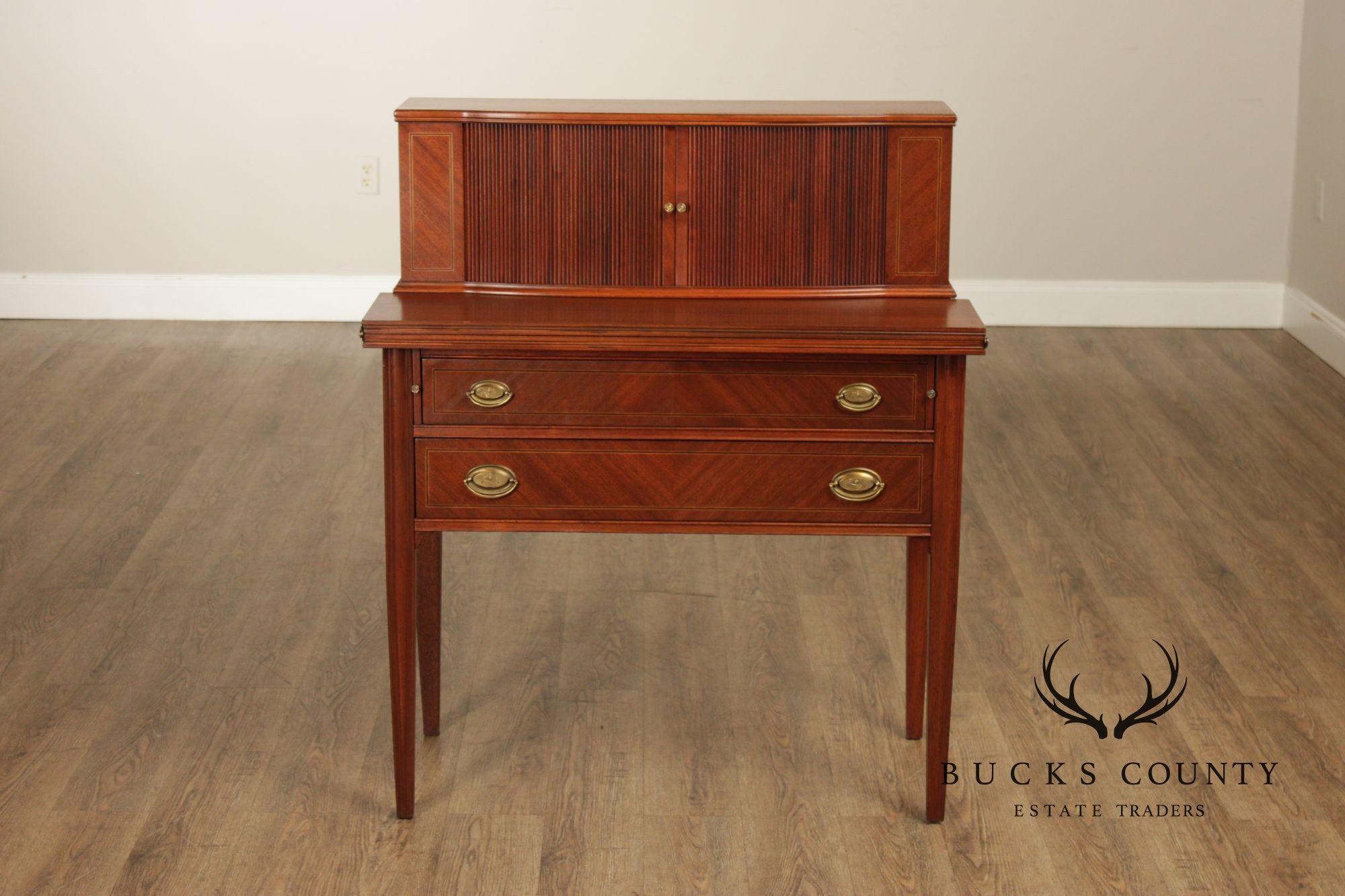 Federal Style Vintage Mahogany Tambour Door Writing Desk