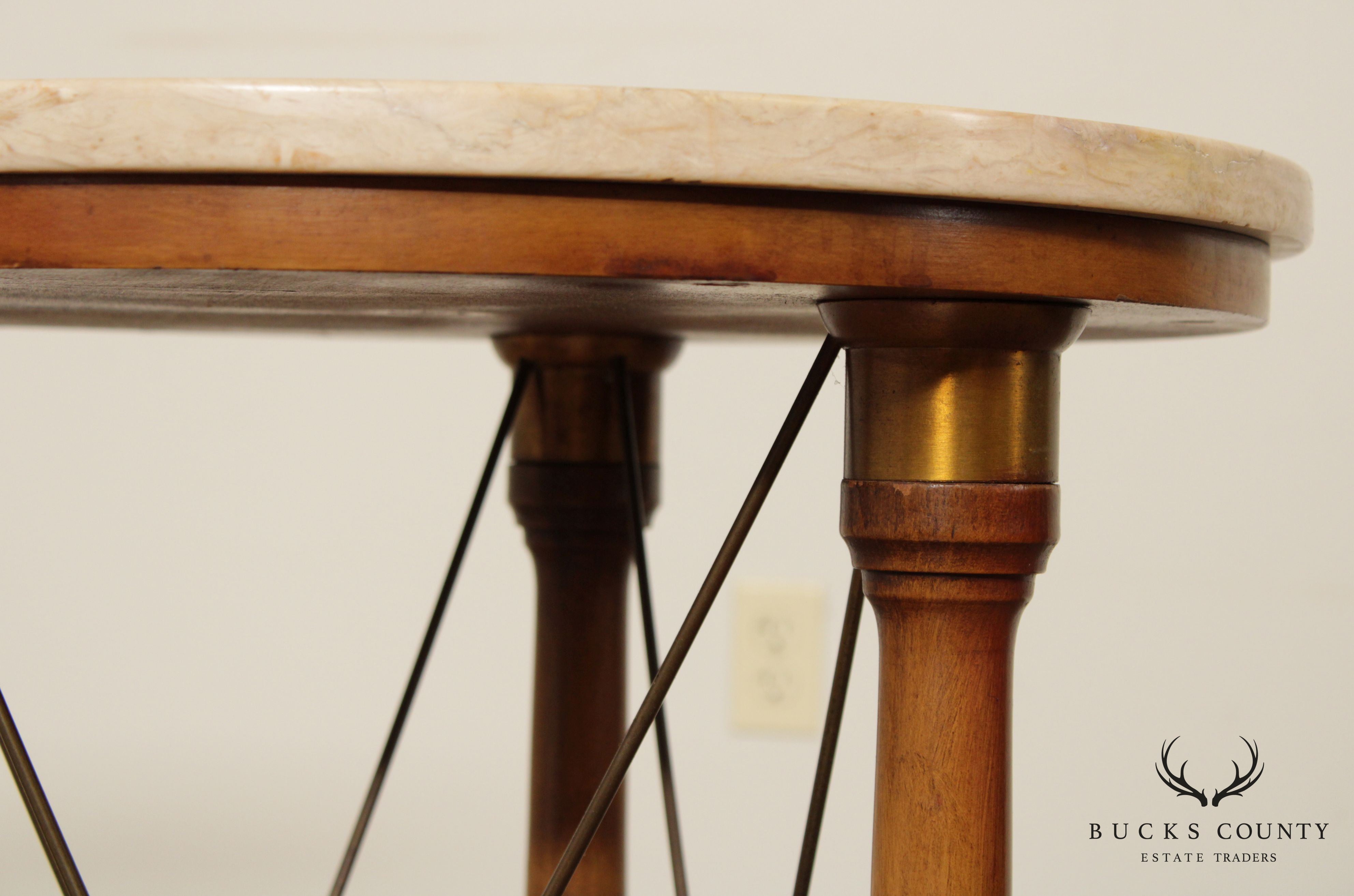 Neo Classical Style Vintage Round Marble Top Brass Footed Side Table