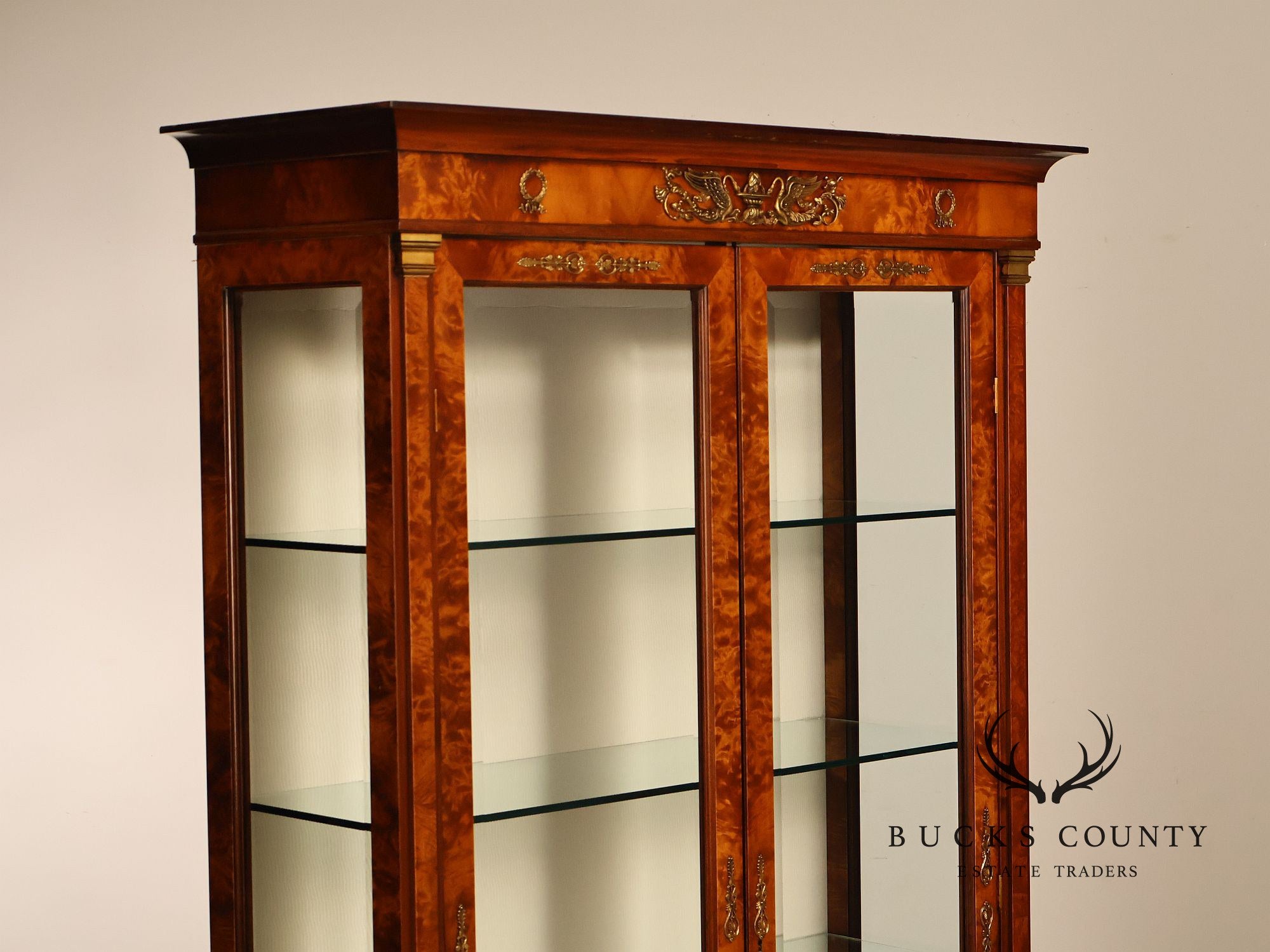 French Empire Style Burl Wood Vitrine Display Cabinet