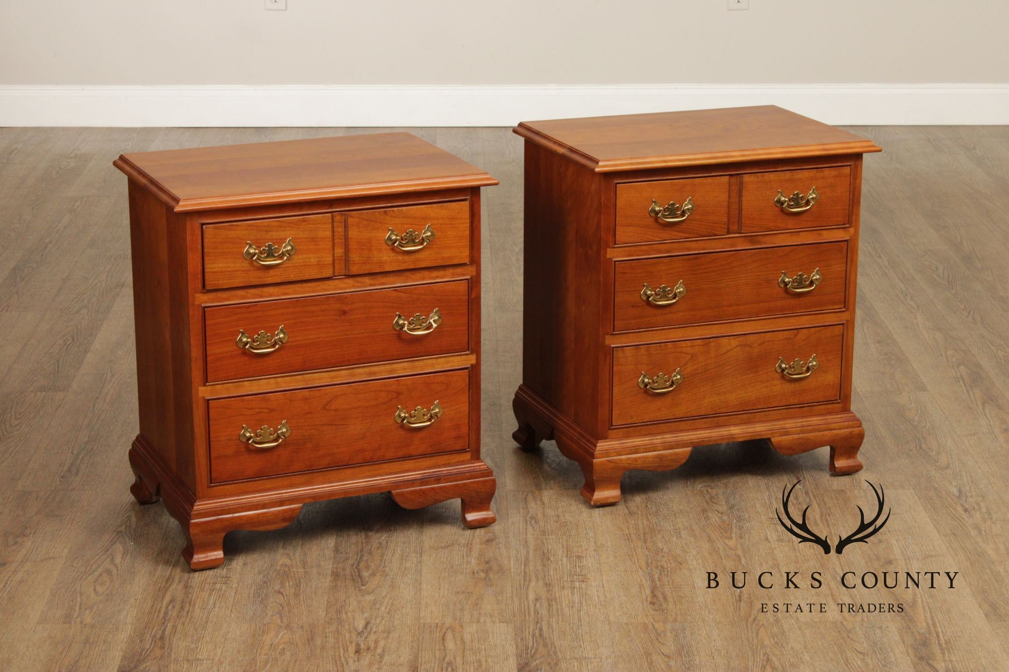 Stickley Chippendale Style Solid Cherry Pair Of Chest Nightstands