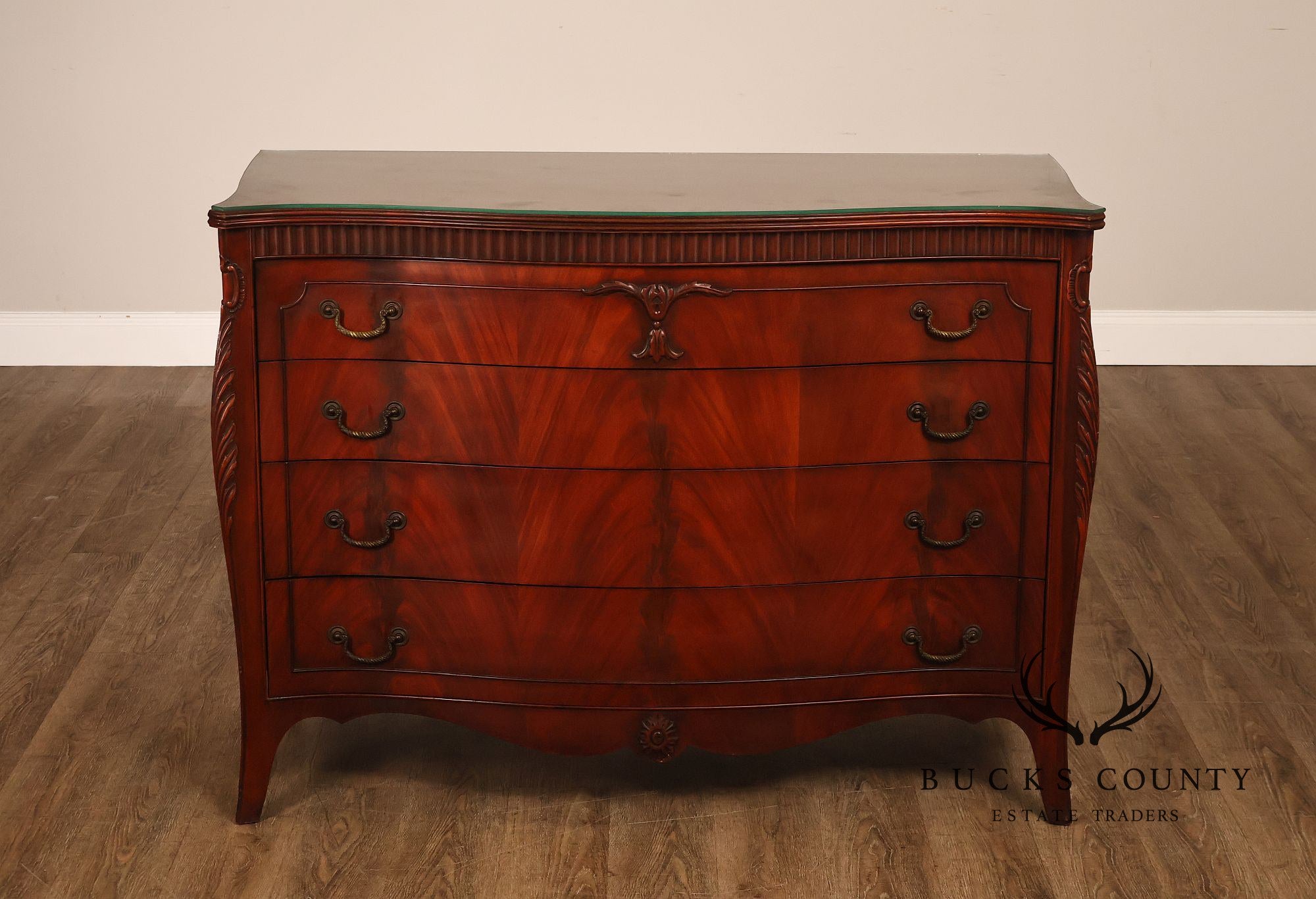 French Provincial Style Mahogany Serpentine Four-Drawer Dresser
