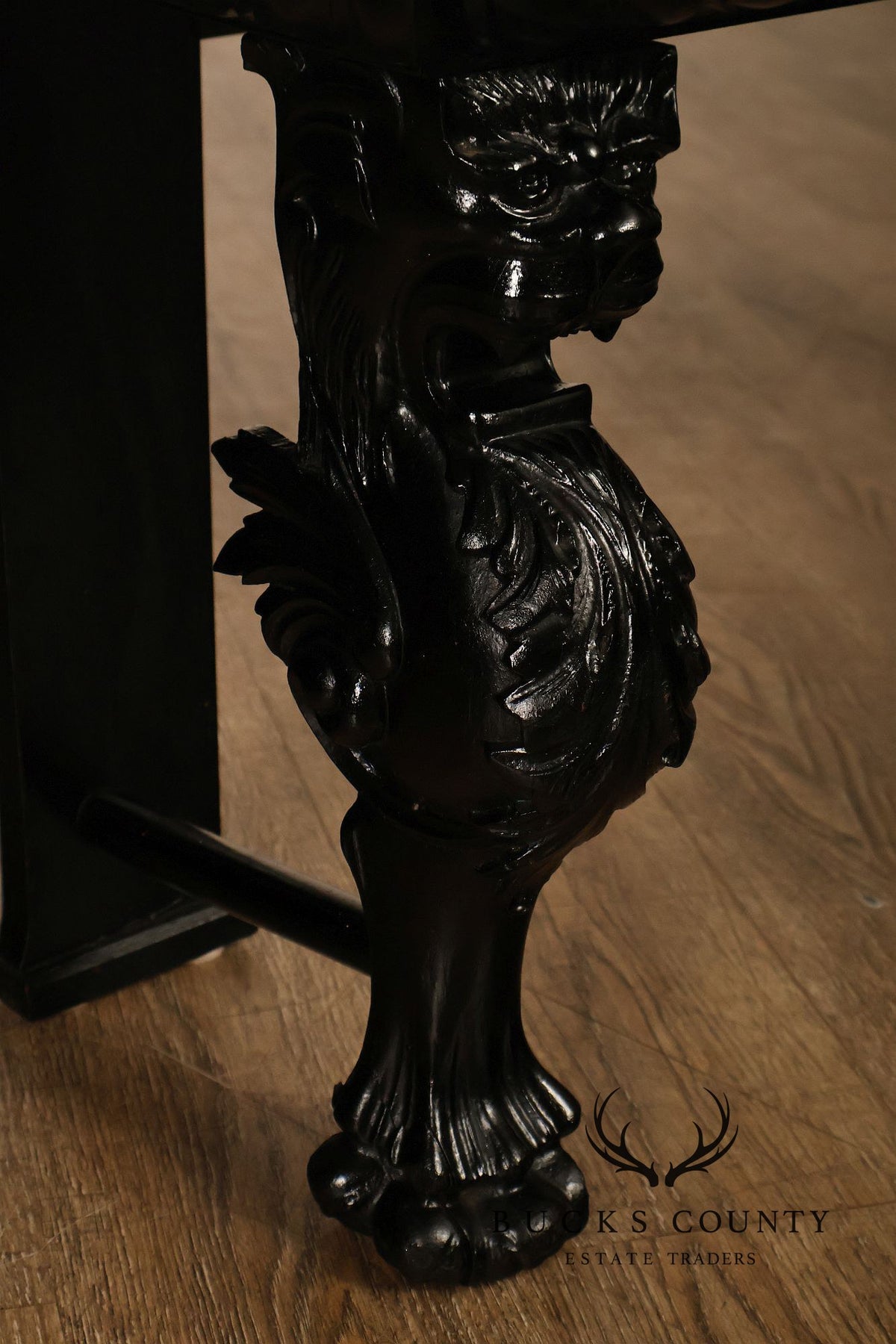Antique Renaissance Revival Ebonized Oak Carved Griffin Bench