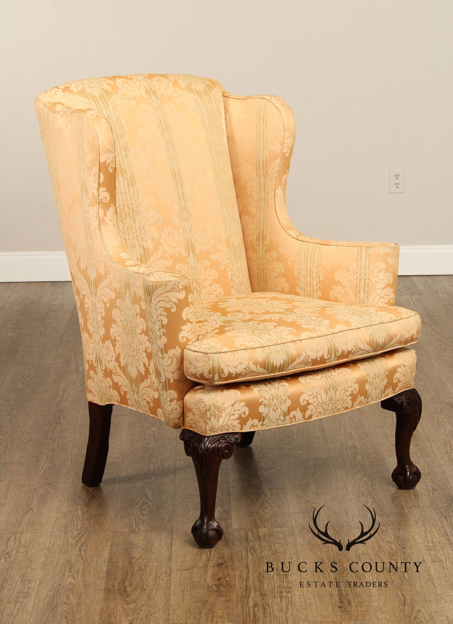 Georgian Style Pair of Carved Mahogany Wing Chairs