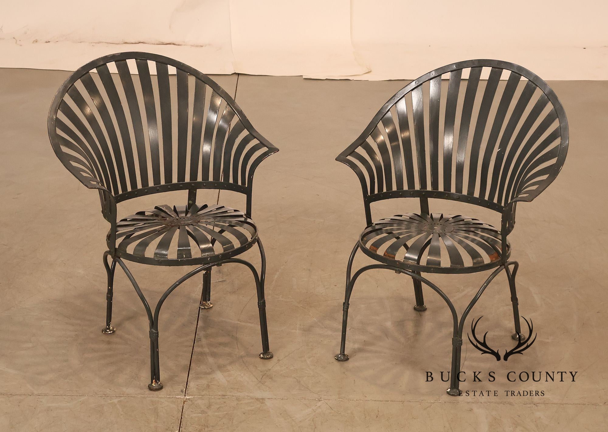 Francois Carre Pair of Outdoor Patio Fanback Armchairs