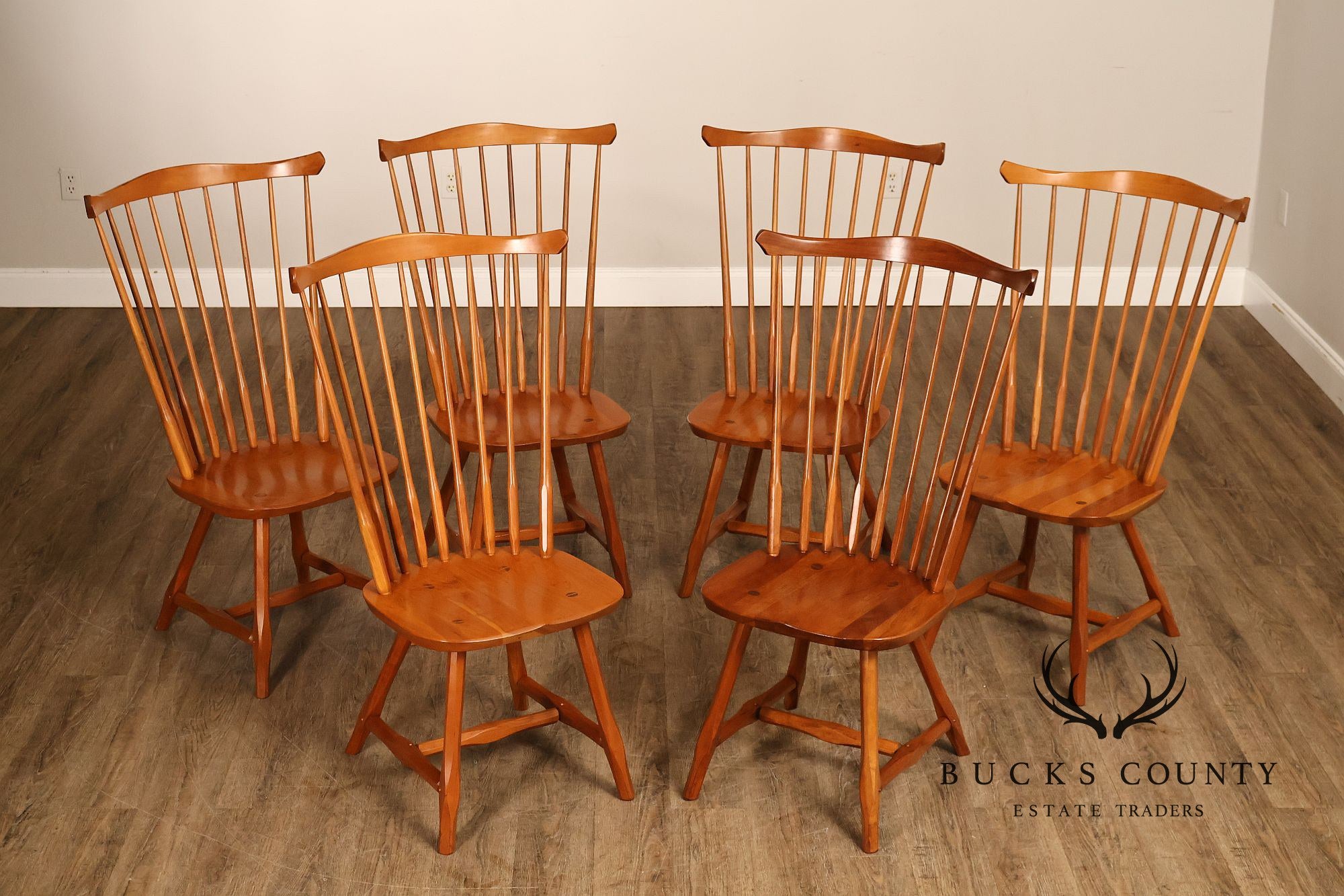 Hunt Country Furniture Set of Six Cherry Windsor Dining Chairs