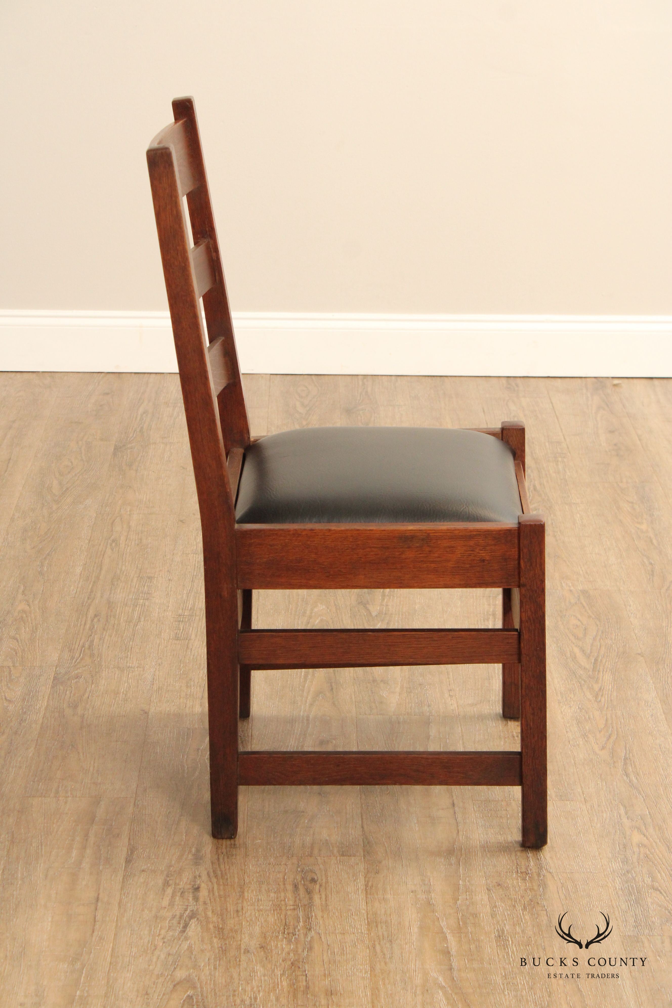 Mission Style Assembled Set of Seven Oak Ladder Back Dining Chairs