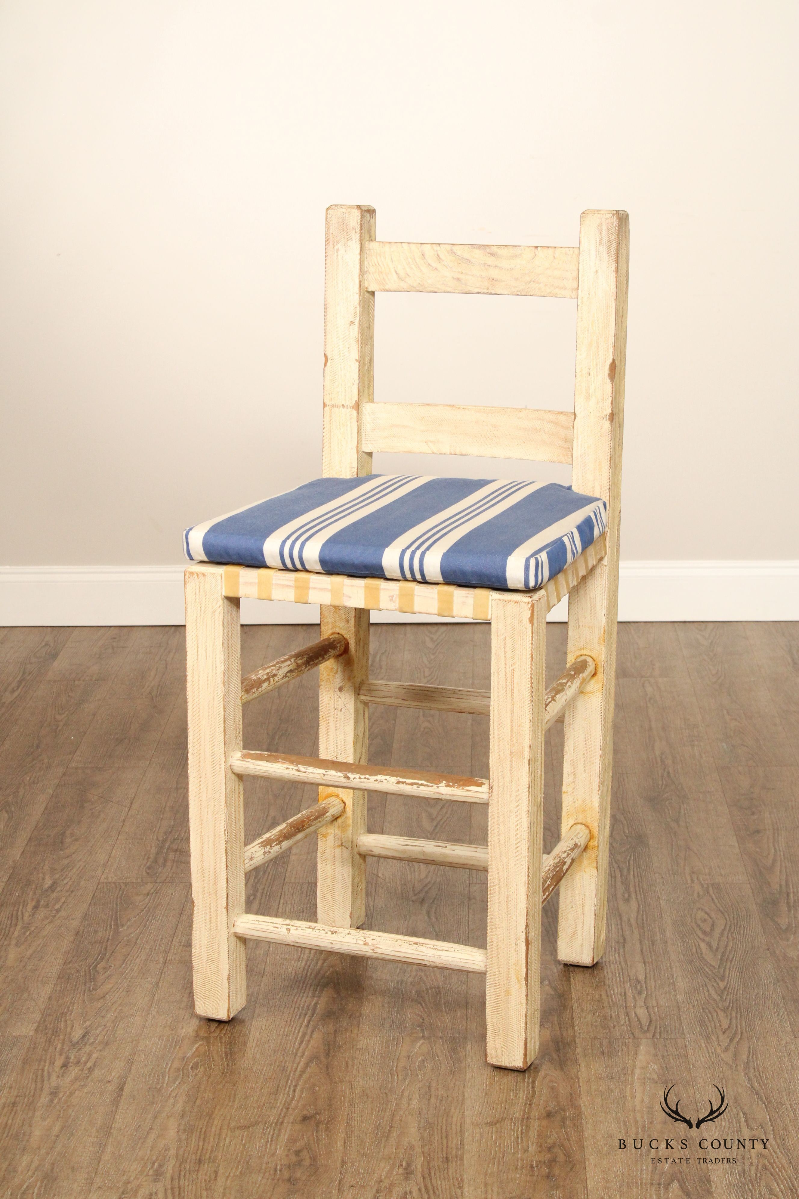 Farmhouse Style Set of Three Distress Painted Bar Stools