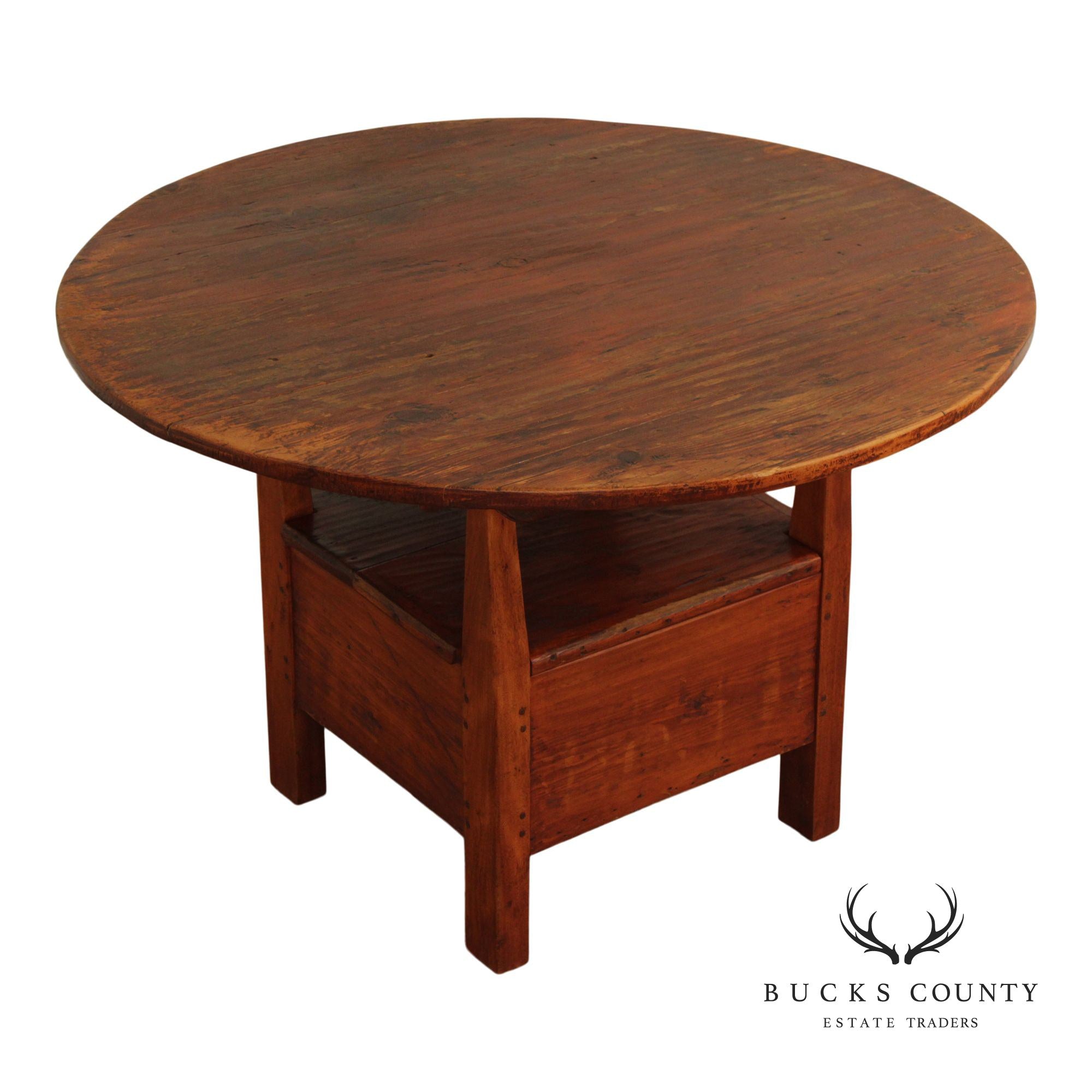 Antique Softwood Round Tilt Top Bench Dining Table