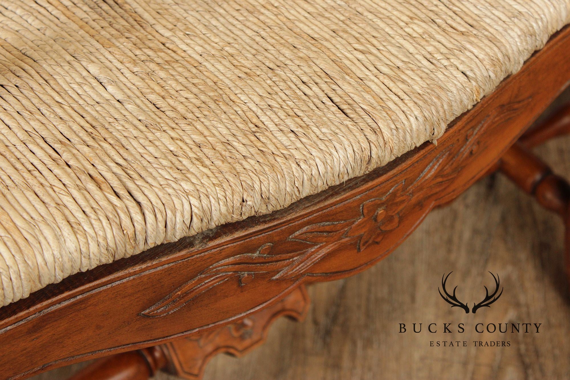 French Country Style Vintage Rush Seat Settee