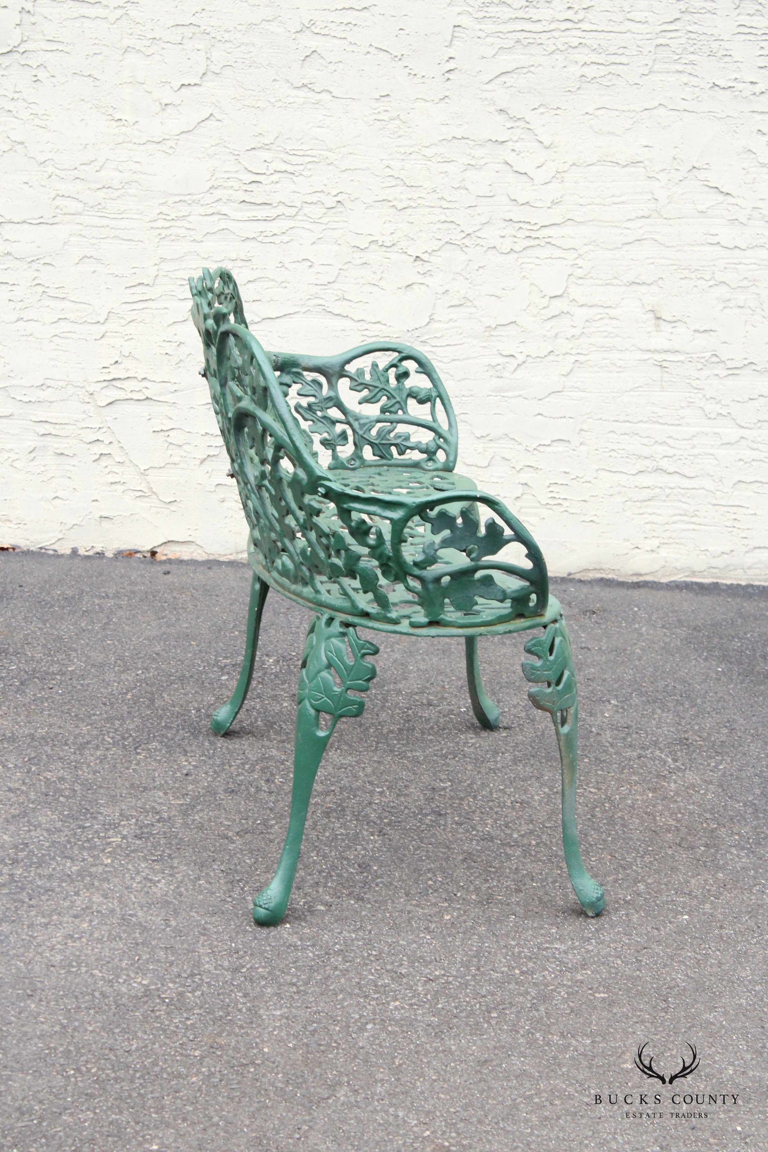 English Traditional Cast Iron Oak and Acorn Outdoor Garden Bench