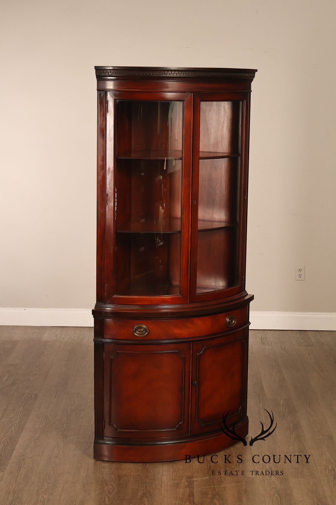 Drexel Travis Court Mahogany Bow Front Corner Cabinet