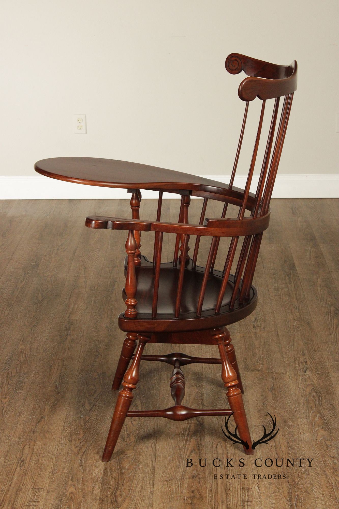 Vintage Duckloe Comb Back Windsor Style Writing Armchair With Storage Drawer