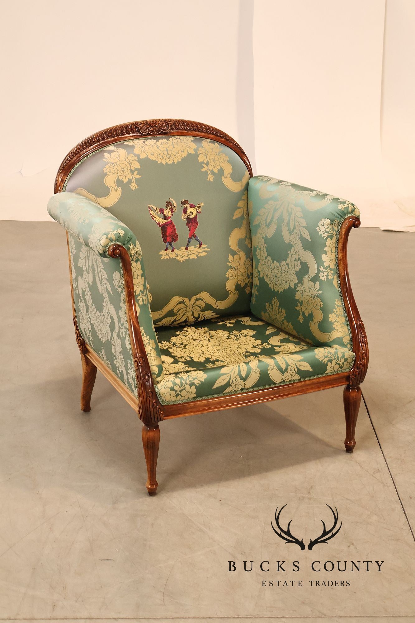 Colombo Mobili Louis XVI Style Pair Of Upholstered Bergeres Armchairs